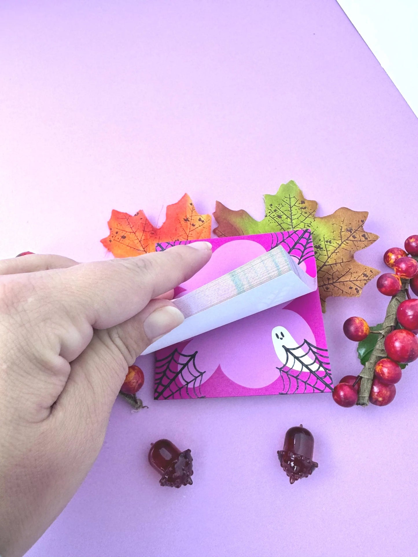 Halloween Sticky Notes, 3x3 50 Pages, Ghosts In Spider Webs Spooky Sticky Notes, Pink Halloween, Cute Ghost