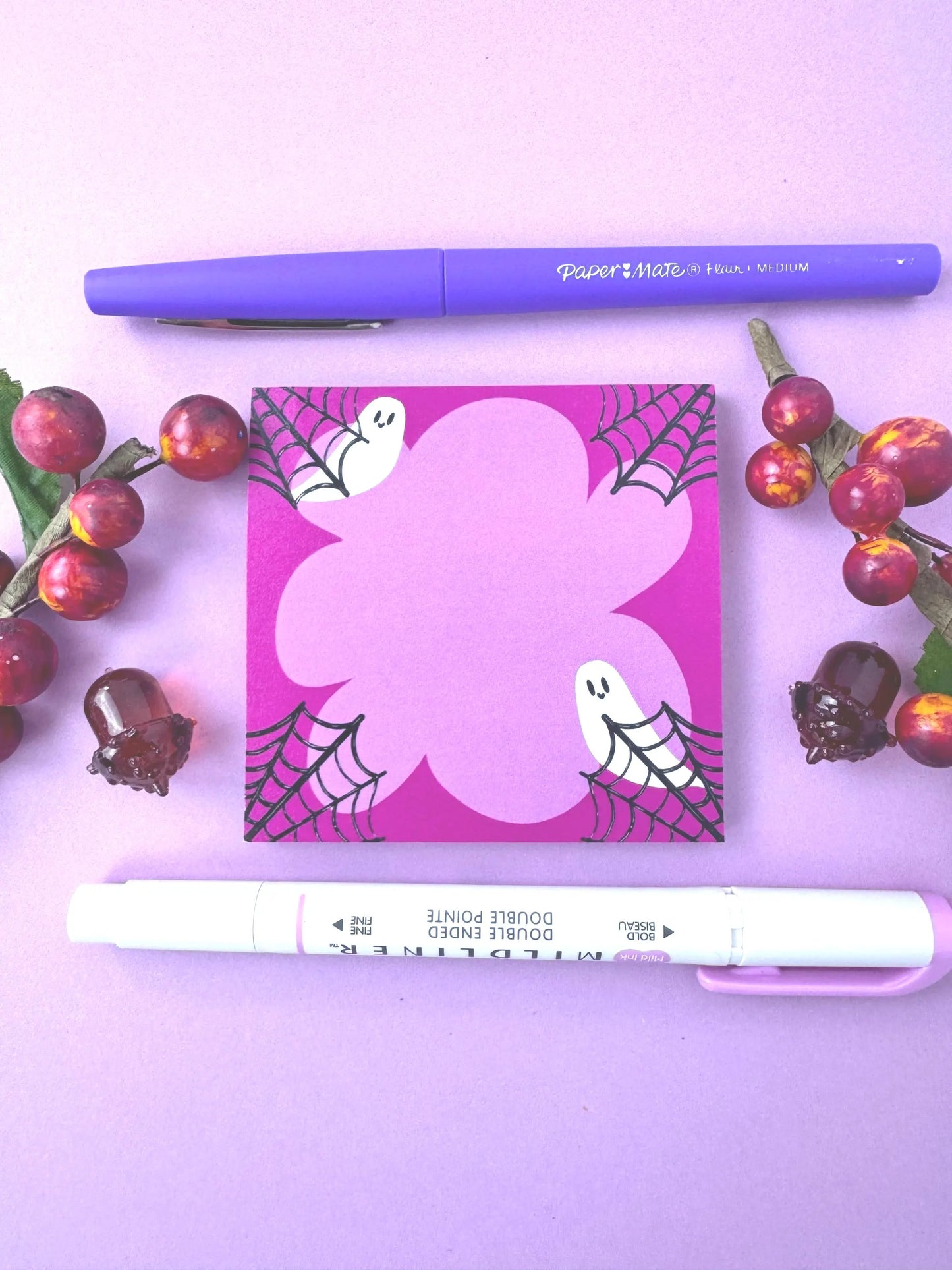 Halloween Sticky Notes, 3x3 50 Pages, Ghosts In Spider Webs Spooky Sticky Notes, Pink Halloween, Cute Ghost