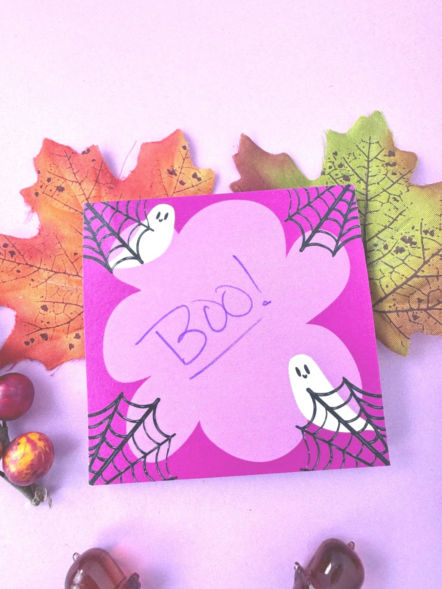 Halloween Sticky Notes, 3x3 50 Pages, Ghosts In Spider Webs Spooky Sticky Notes, Pink Halloween, Cute Ghost