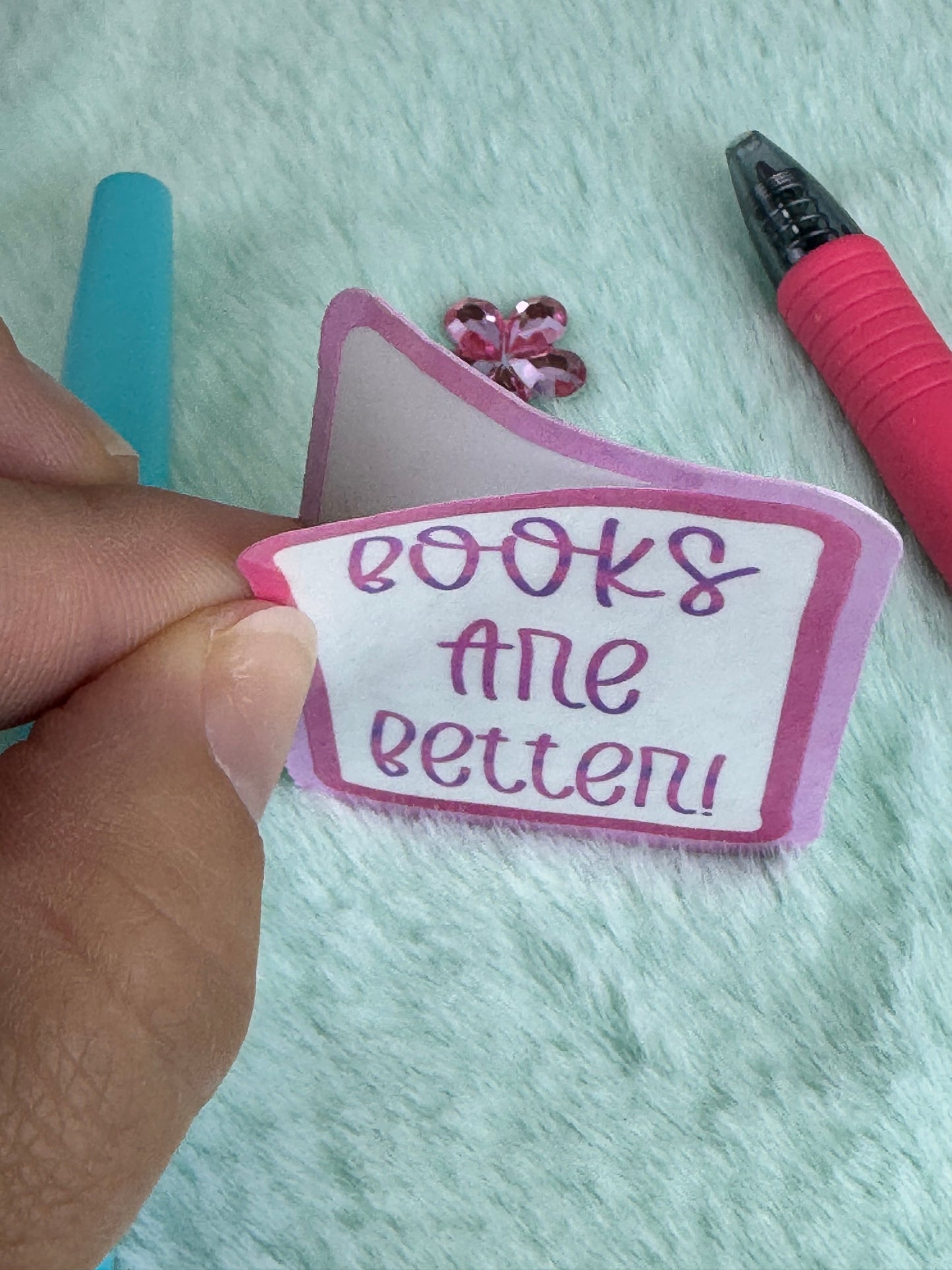 Books Are Better Pink Holographic Sticker | Rectangular Vinyl Decal