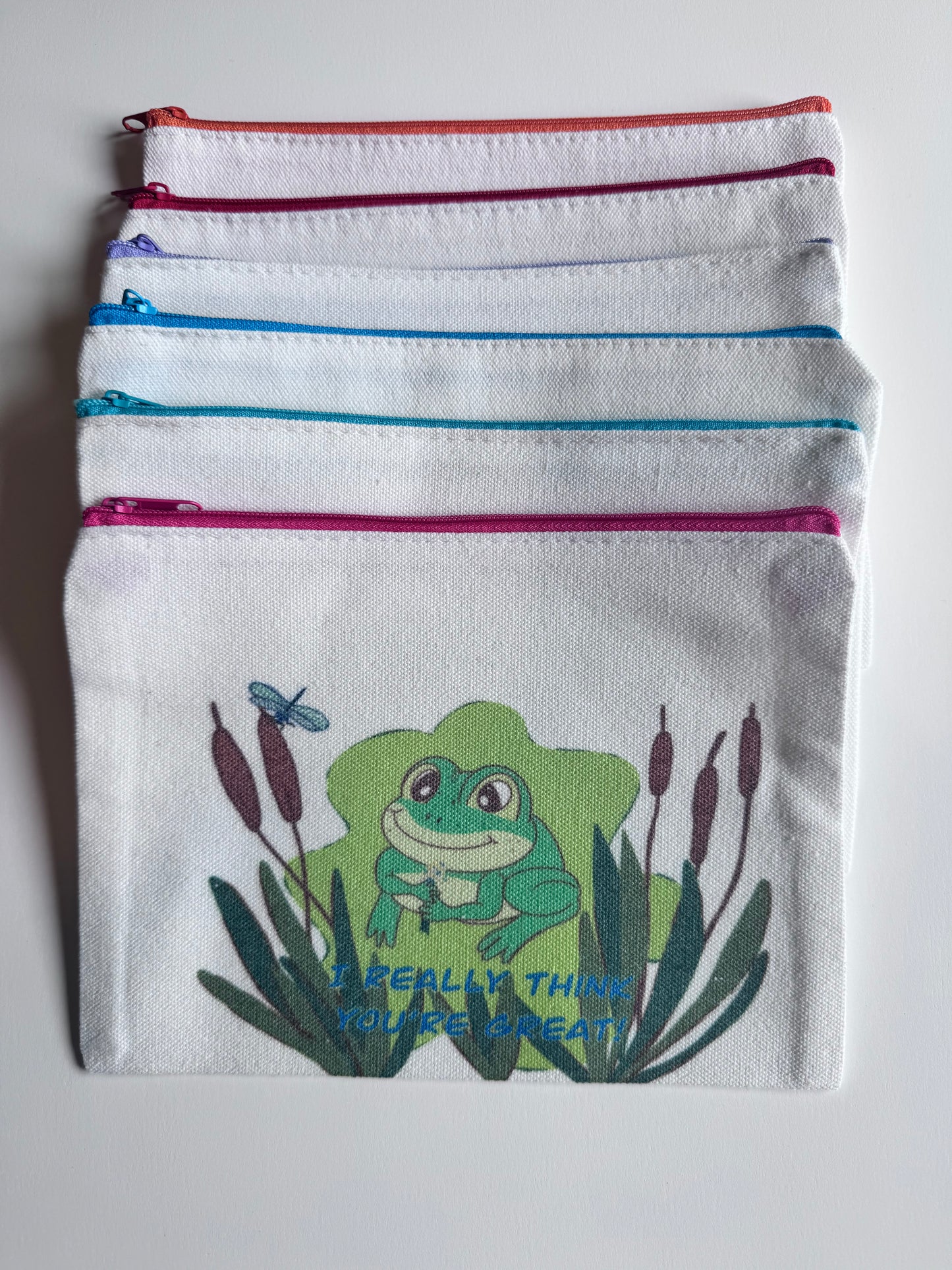 Pencil Pouch, Makeup Bag, Cosmetic Organizer, Bookmark Holder, Adorable Frog Design, Sublimated Zipper Pouch