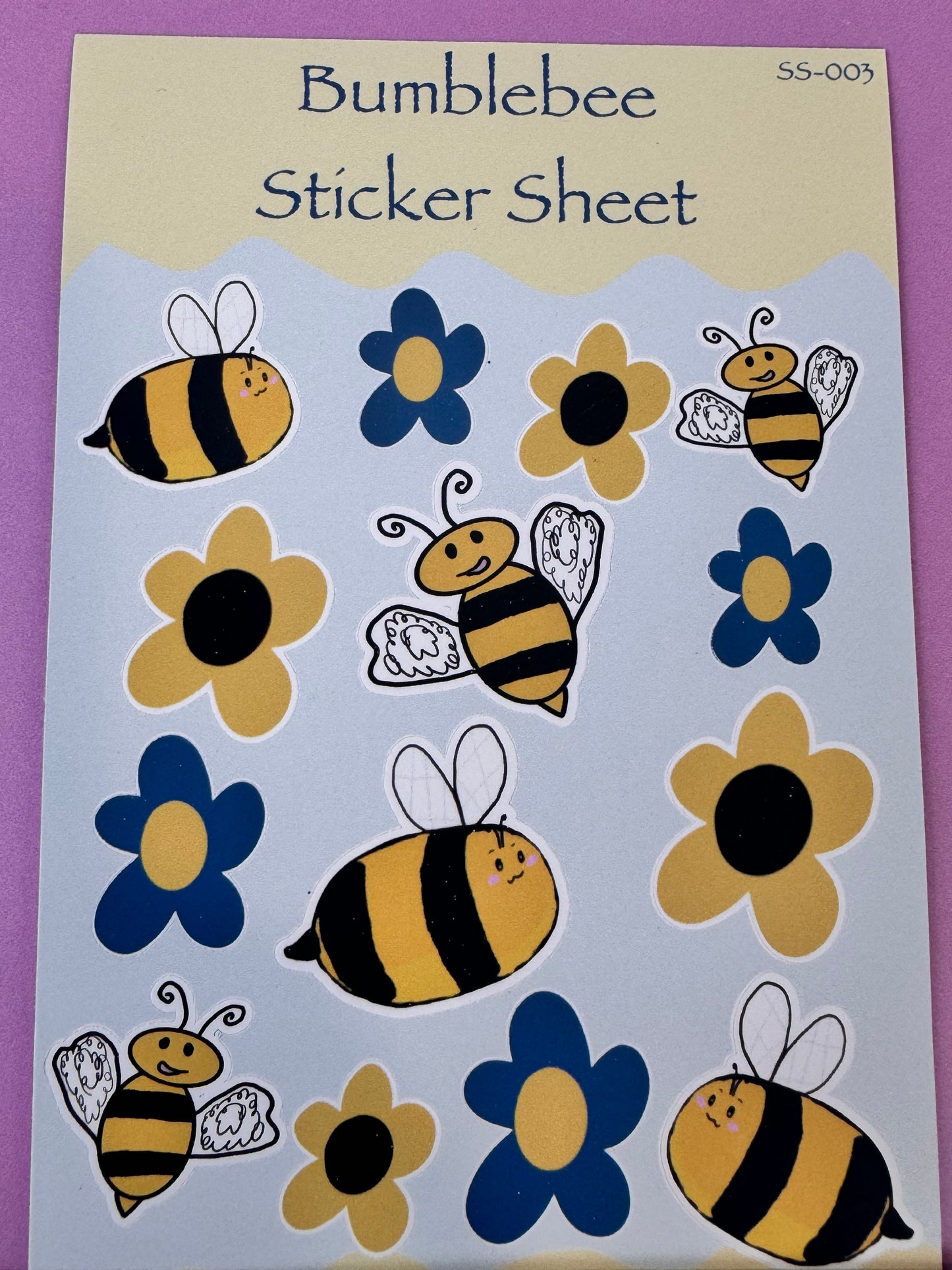 Bumblebees and Flowers Sticker Sheet, 4x6 Inch Sheet with 14 Stickers