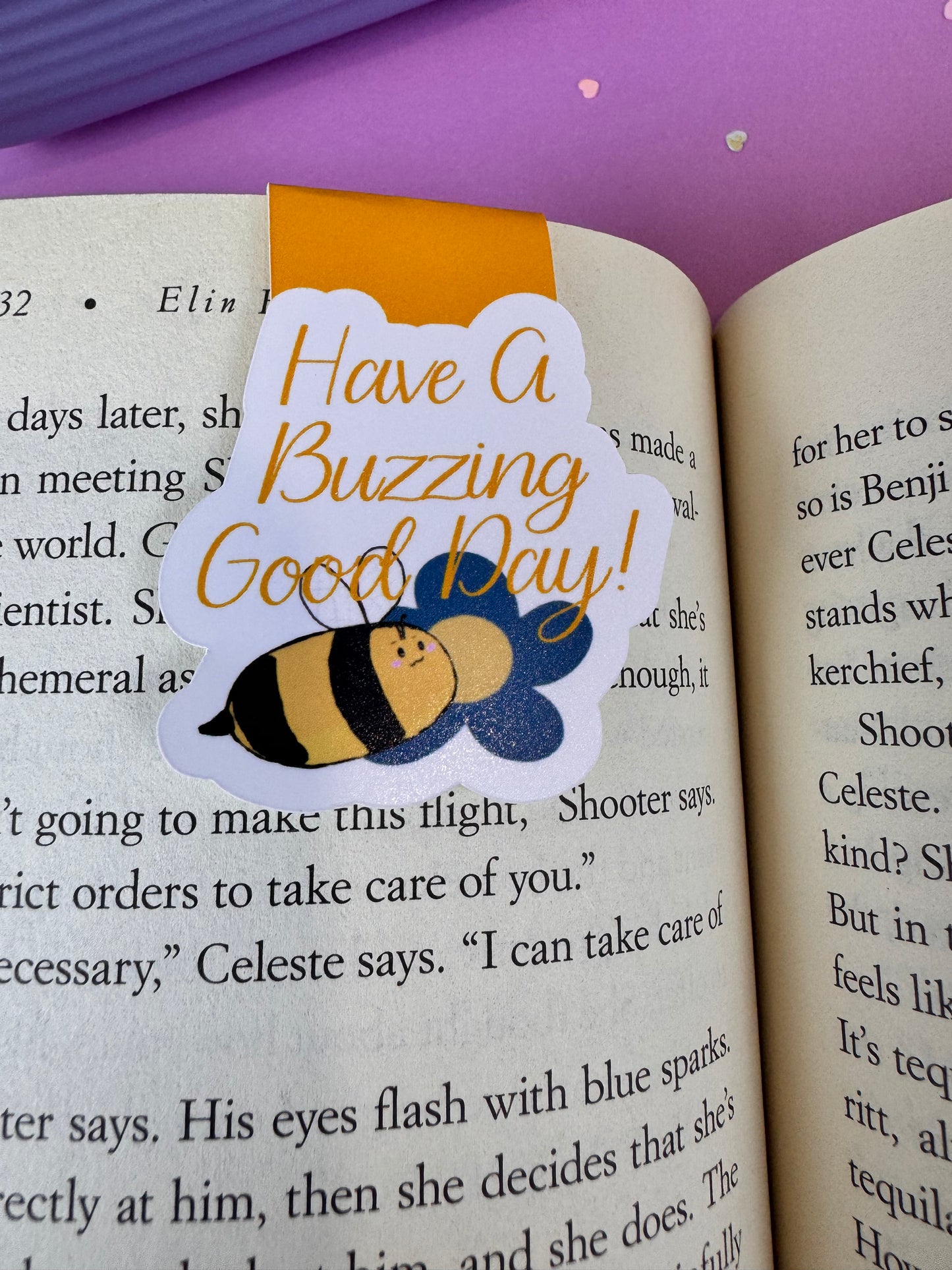 Have A Buzzing Good Day Bumblebee and Flower Magnetic Bookmark, Double-sided