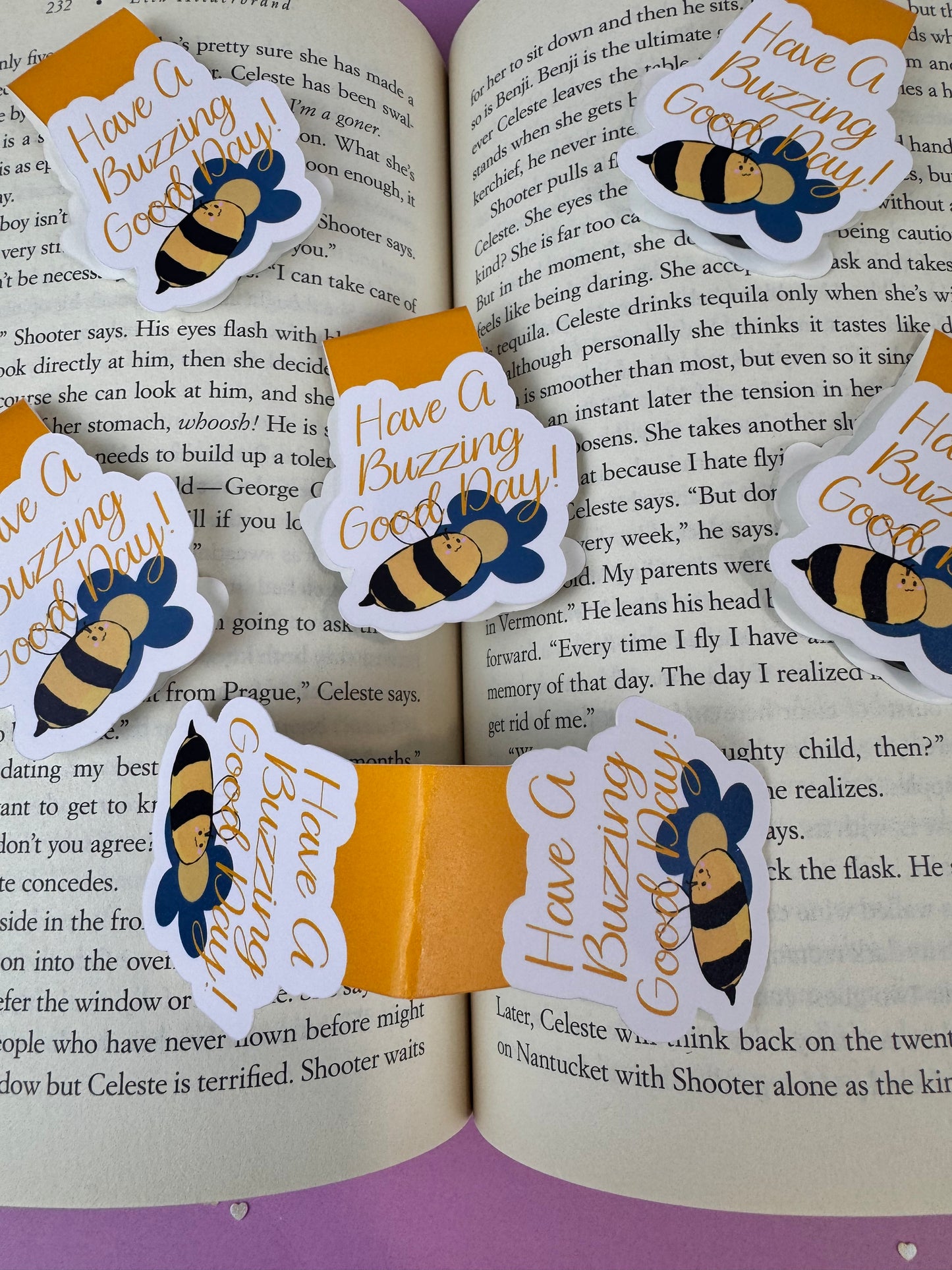 Have A Buzzing Good Day Bumblebee and Flower Magnetic Bookmark, Double-sided