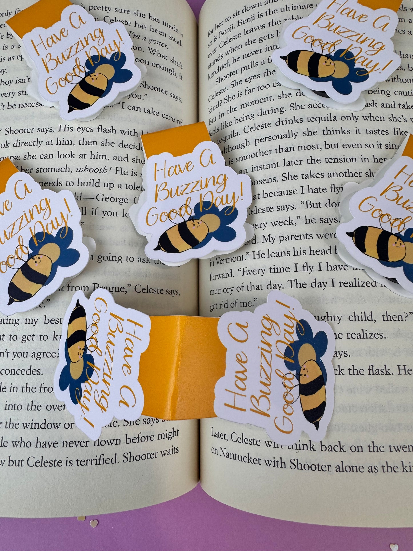 Have A Buzzing Good Day Bumblebee and Flower Magnetic Bookmark, Double-sided