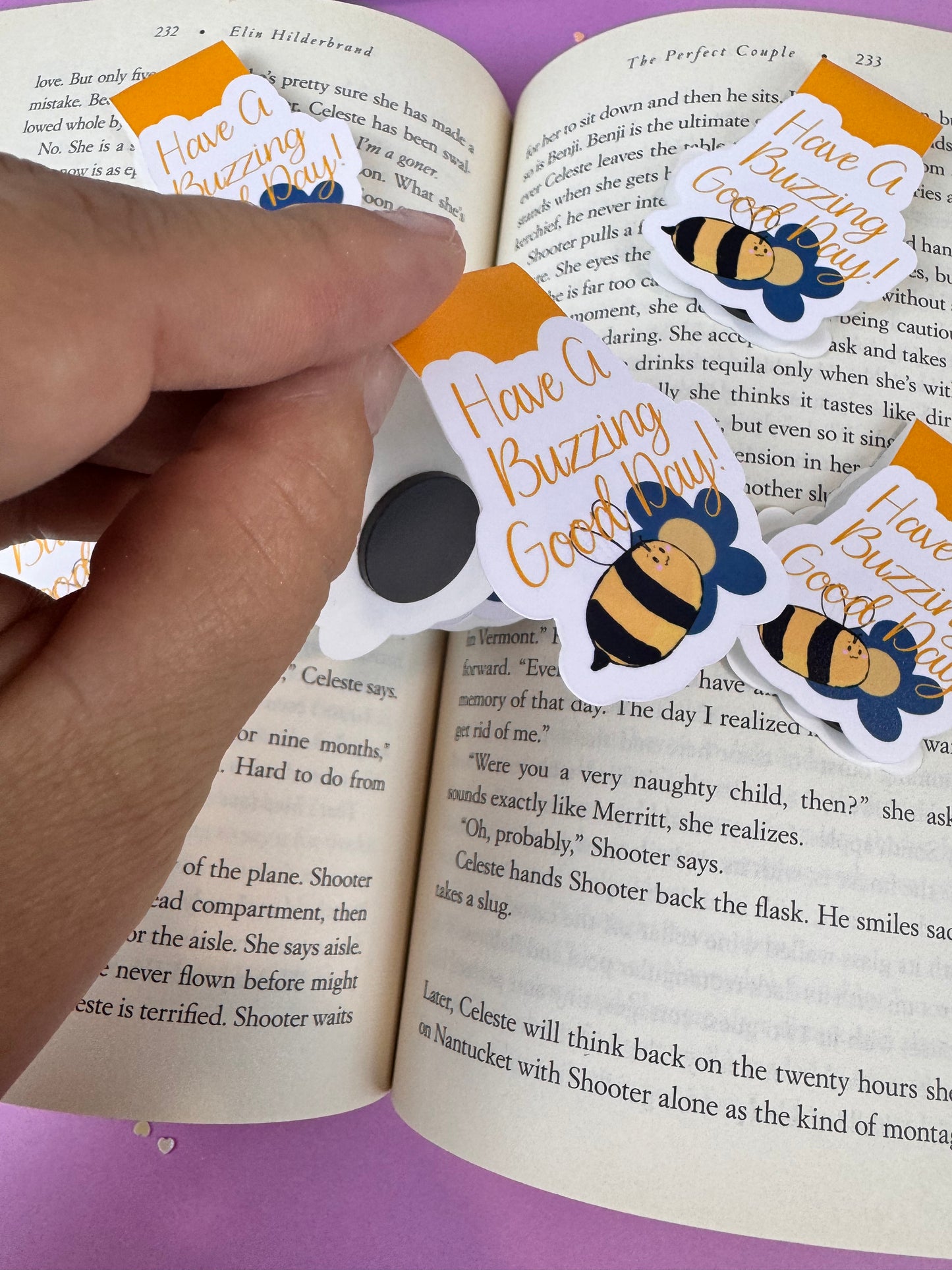 Have A Buzzing Good Day Bumblebee and Flower Magnetic Bookmark, Double-sided