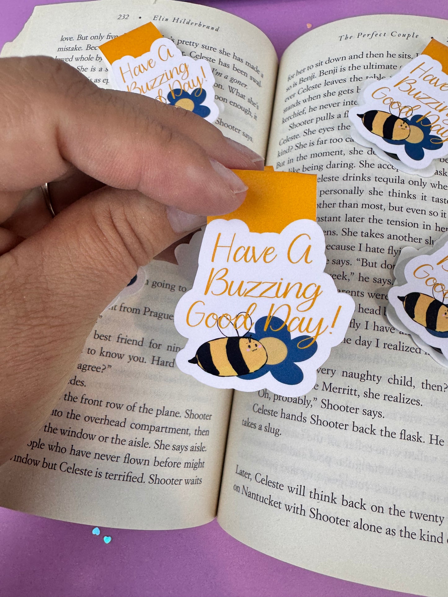Have A Buzzing Good Day Bumblebee and Flower Magnetic Bookmark, Double-sided