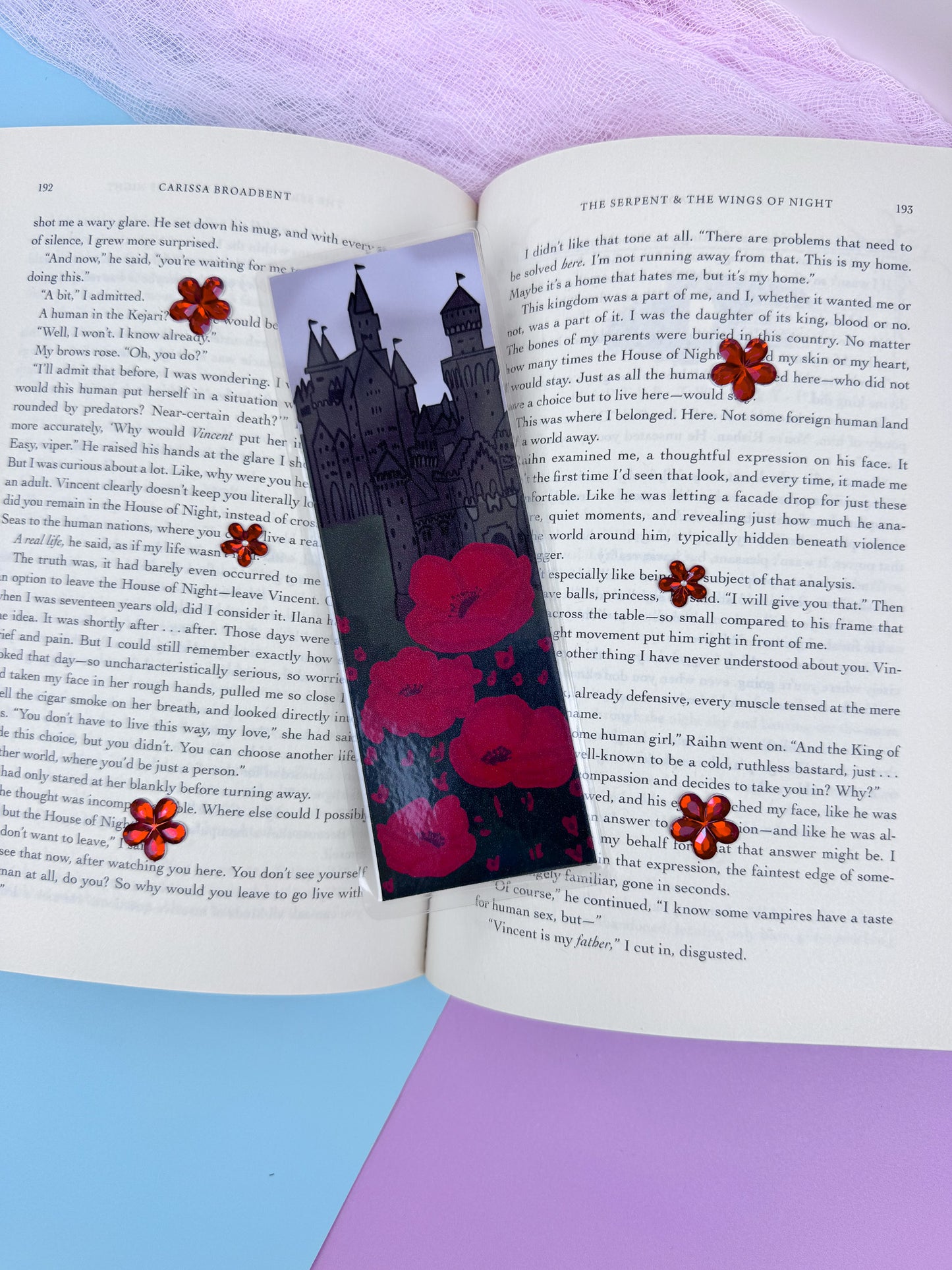 Fantasy Reader Laminated Bookmark: Dark Stormy Castle In A Field Of Red Poppies