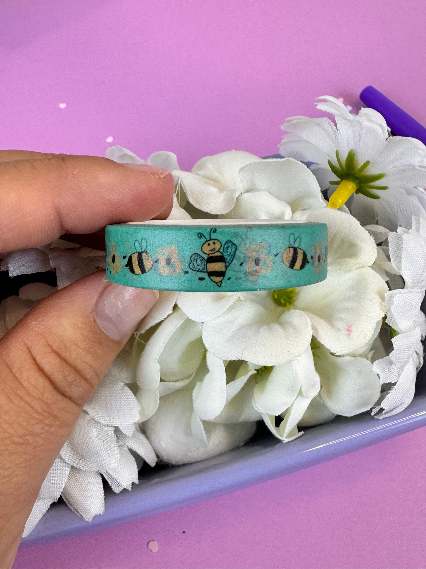 Bumblebee Collection Washi Tape, Honeybees and Flowers Design, 1 cm width 5 m length