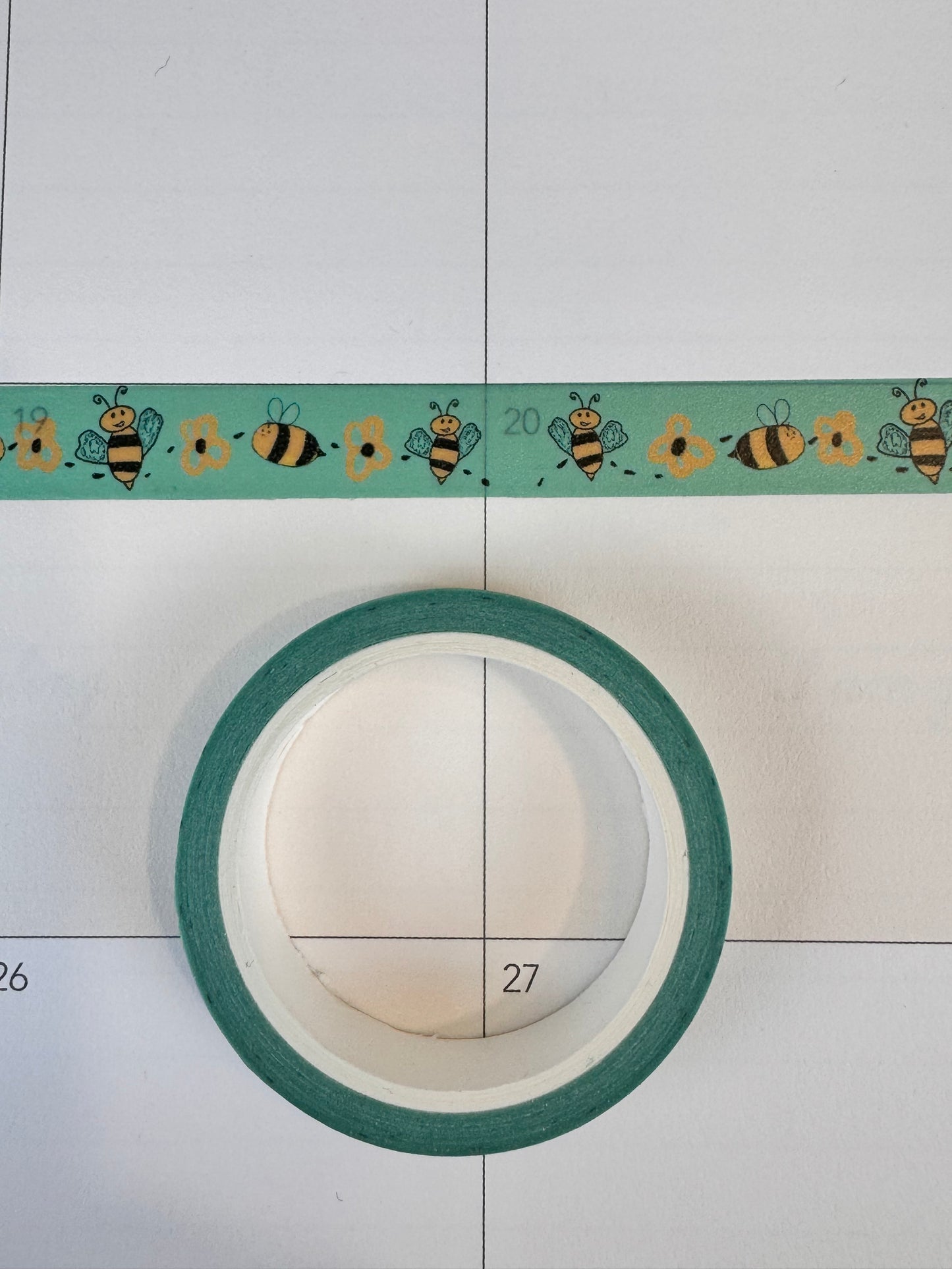 Bumblebee Collection Washi Tape, Honeybees and Flowers Design, 1 cm width 5 m length