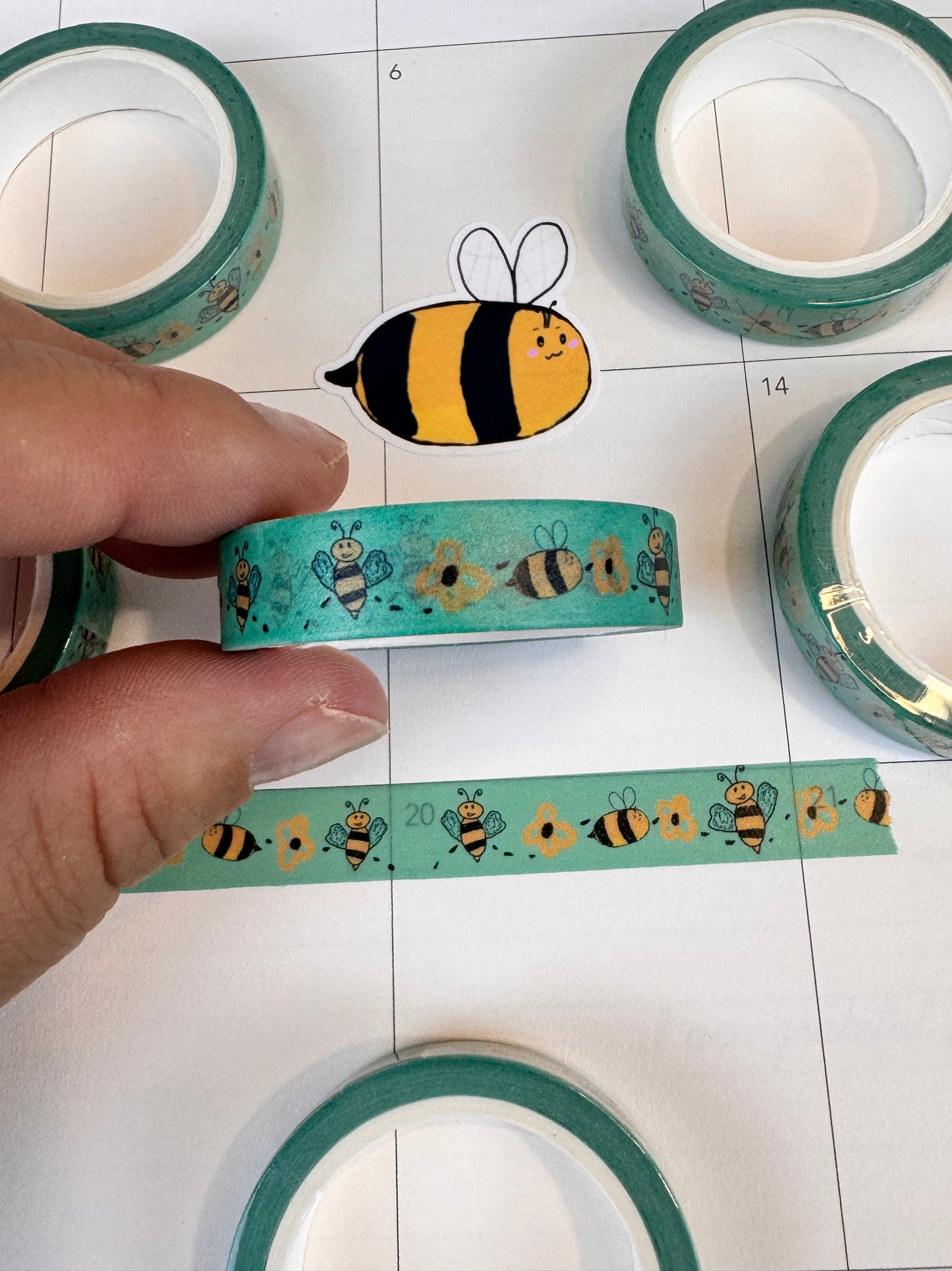 Bumblebee Collection Washi Tape, Honeybees and Flowers Design, 1 cm width 5 m length