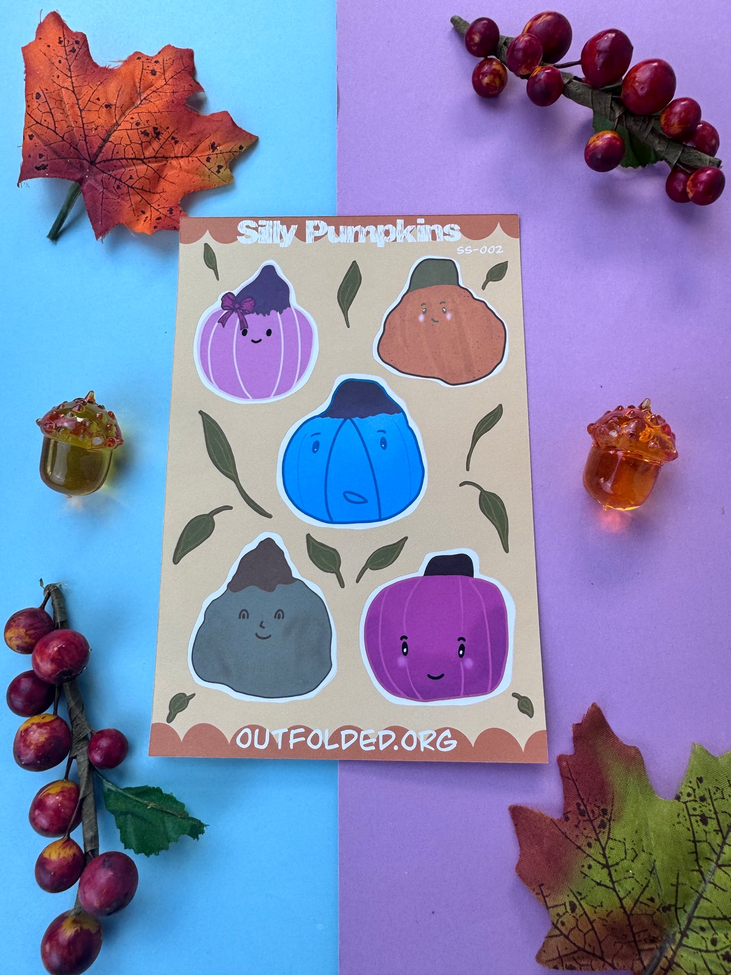 Silly Pumpkins Sticker Sheet - 5 Fun Pumpkin Designs
