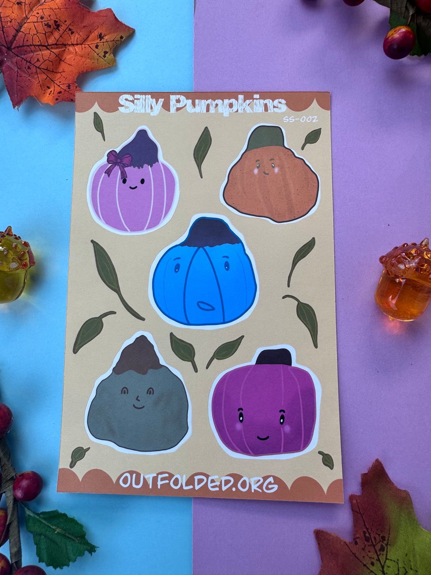Silly Pumpkins Sticker Sheet - 5 Fun Pumpkin Designs