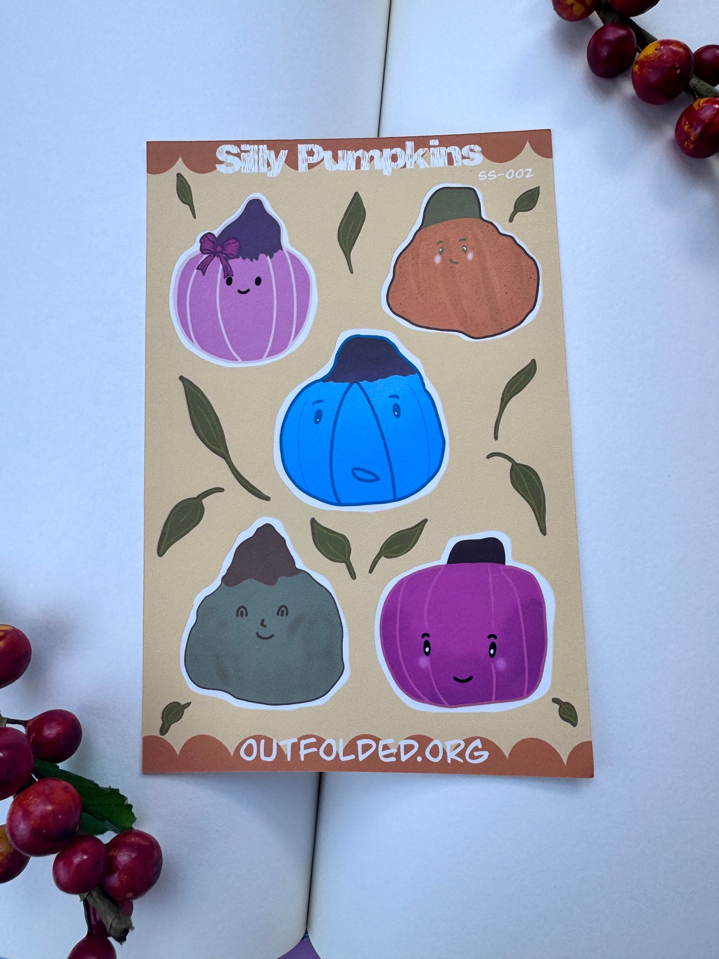 Silly Pumpkins Sticker Sheet - 5 Fun Pumpkin Designs