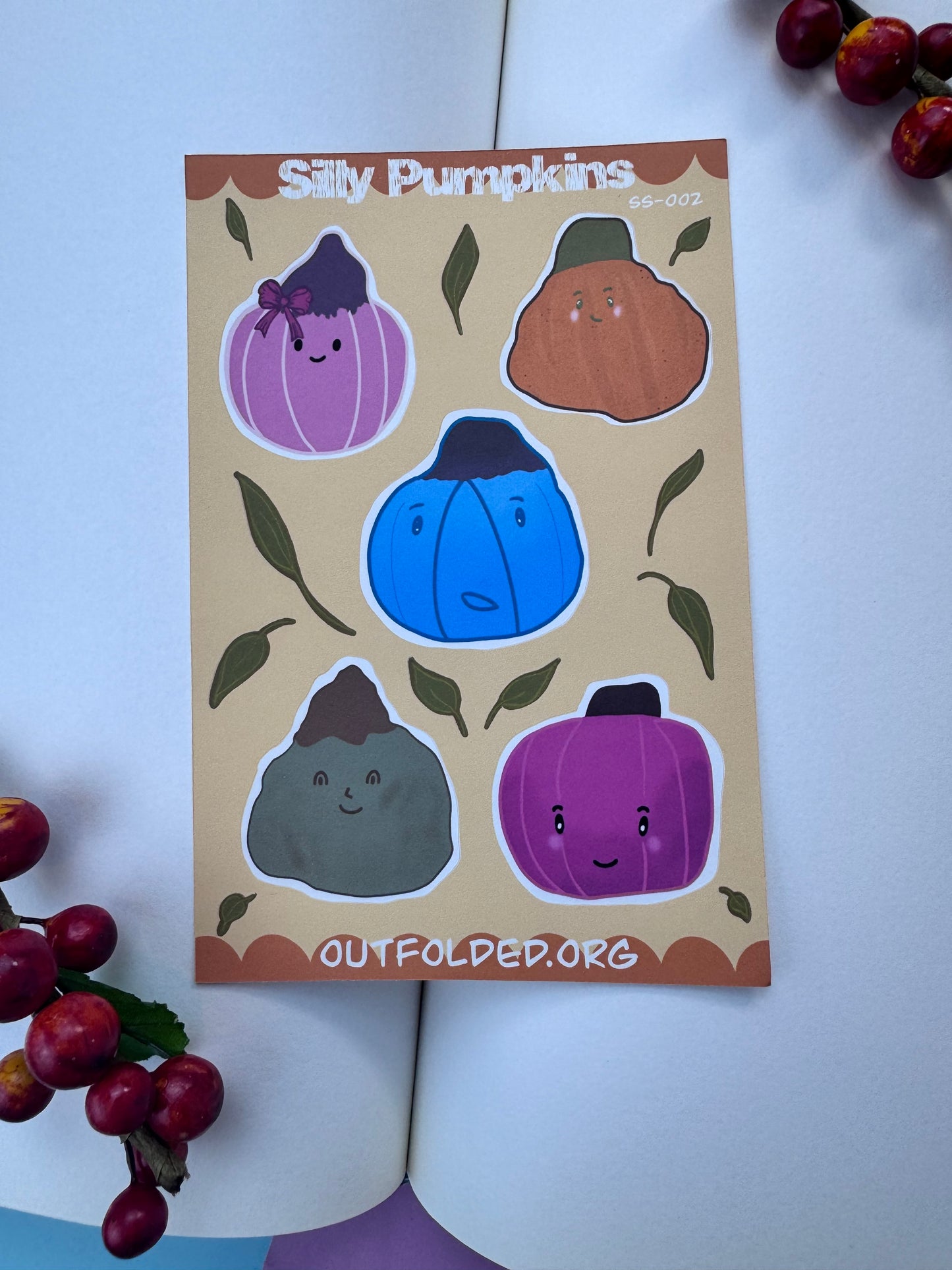 Silly Pumpkins Sticker Sheet - 5 Fun Pumpkin Designs