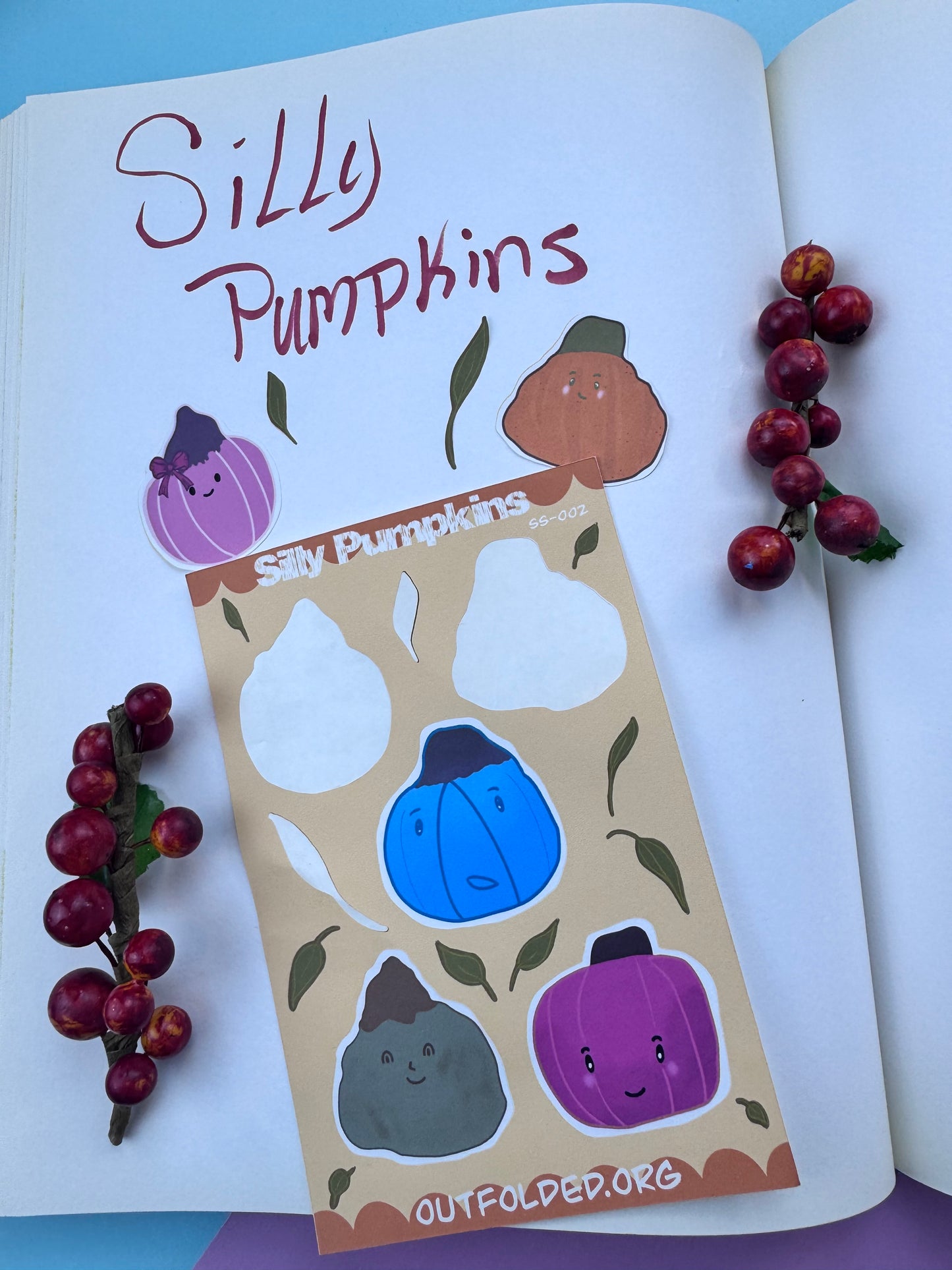 Silly Pumpkins Sticker Sheet - 5 Fun Pumpkin Designs