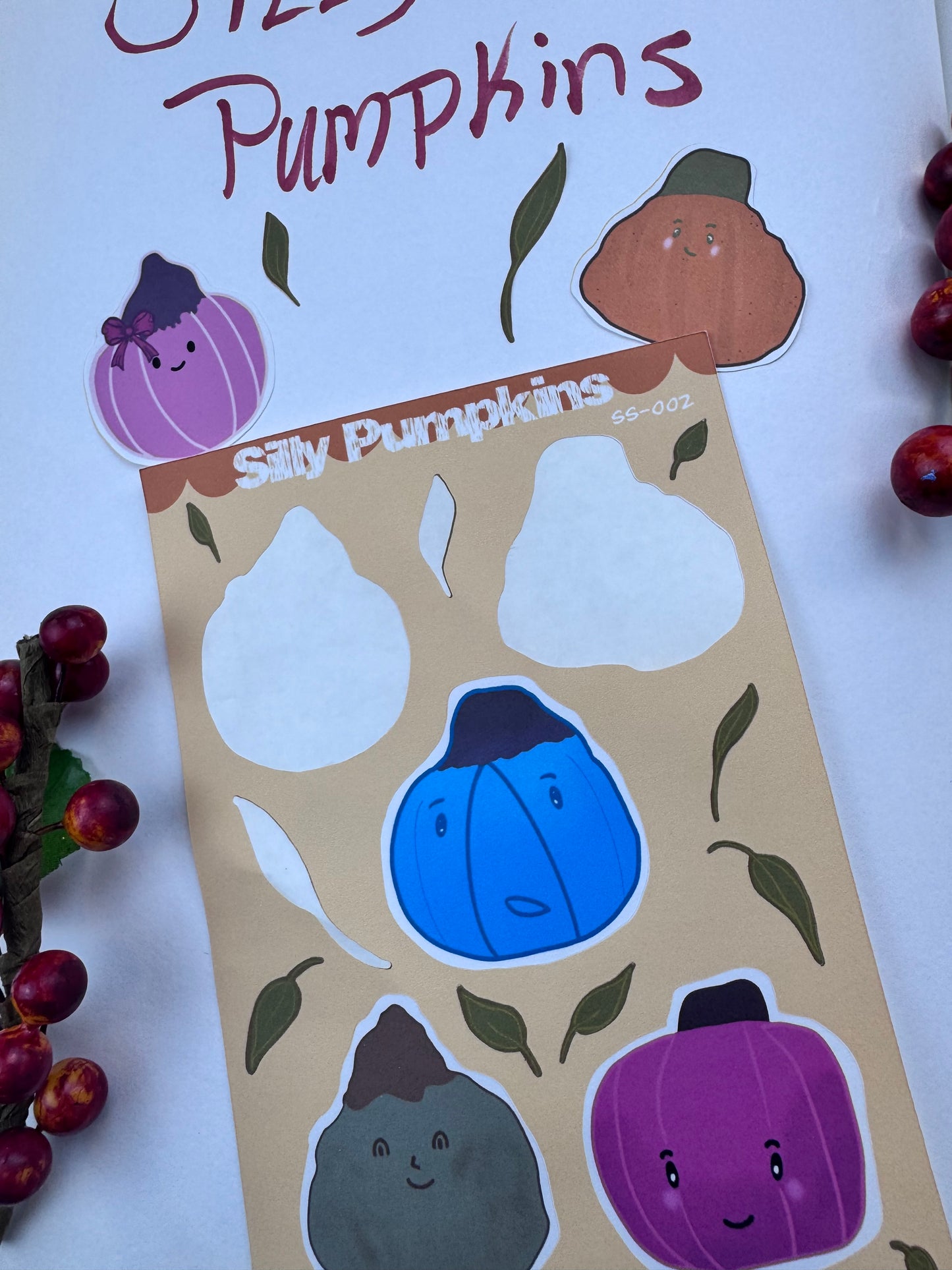 Silly Pumpkins Sticker Sheet - 5 Fun Pumpkin Designs