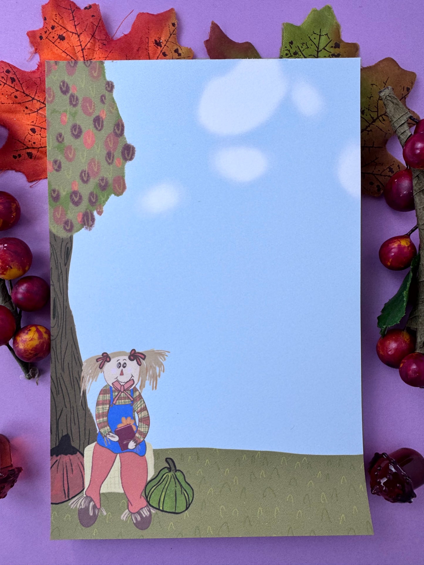 Notepads For Fall Season, Cute Scarecrow Who Loves Reading, Autumn Stationery, Handmade
