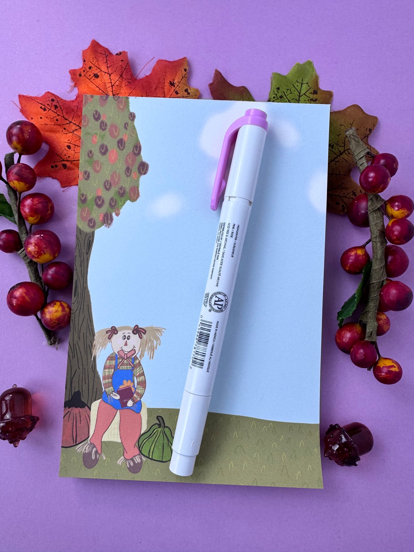 Notepads For Fall Season, Cute Scarecrow Who Loves Reading, Autumn Stationery, Handmade