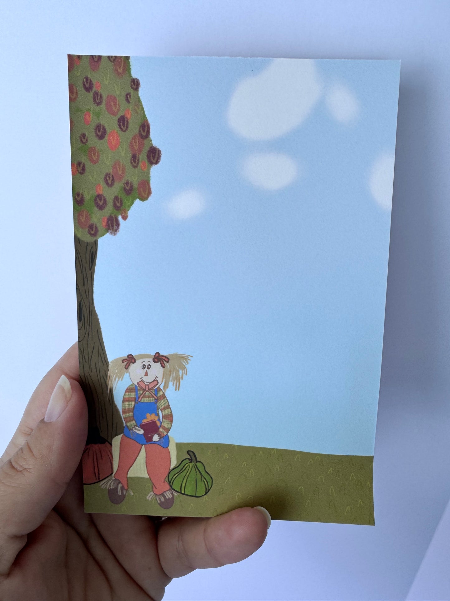 Notepads For Fall Season, Cute Scarecrow Who Loves Reading, Autumn Stationery, Handmade