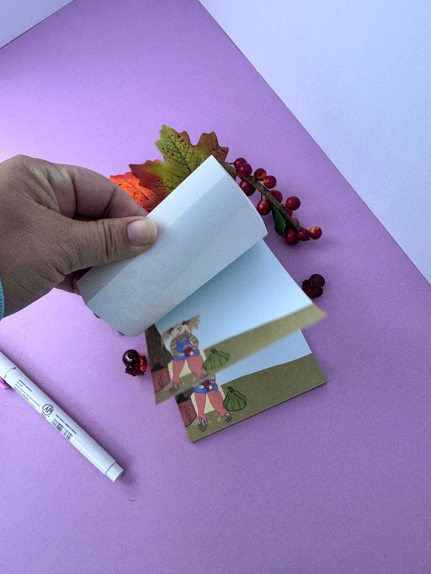 Notepads For Fall Season, Cute Scarecrow Who Loves Reading, Autumn Stationery, Handmade