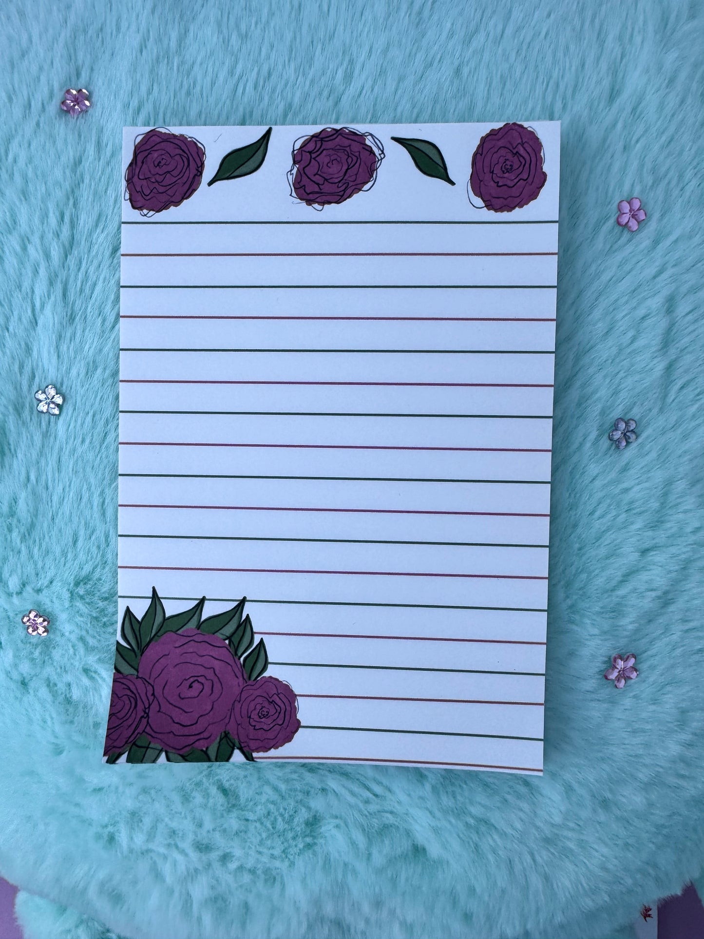 Floral Stationery, Handmade Notepad With Roses, Notepads With Flowers, Hand Drawn Roses
