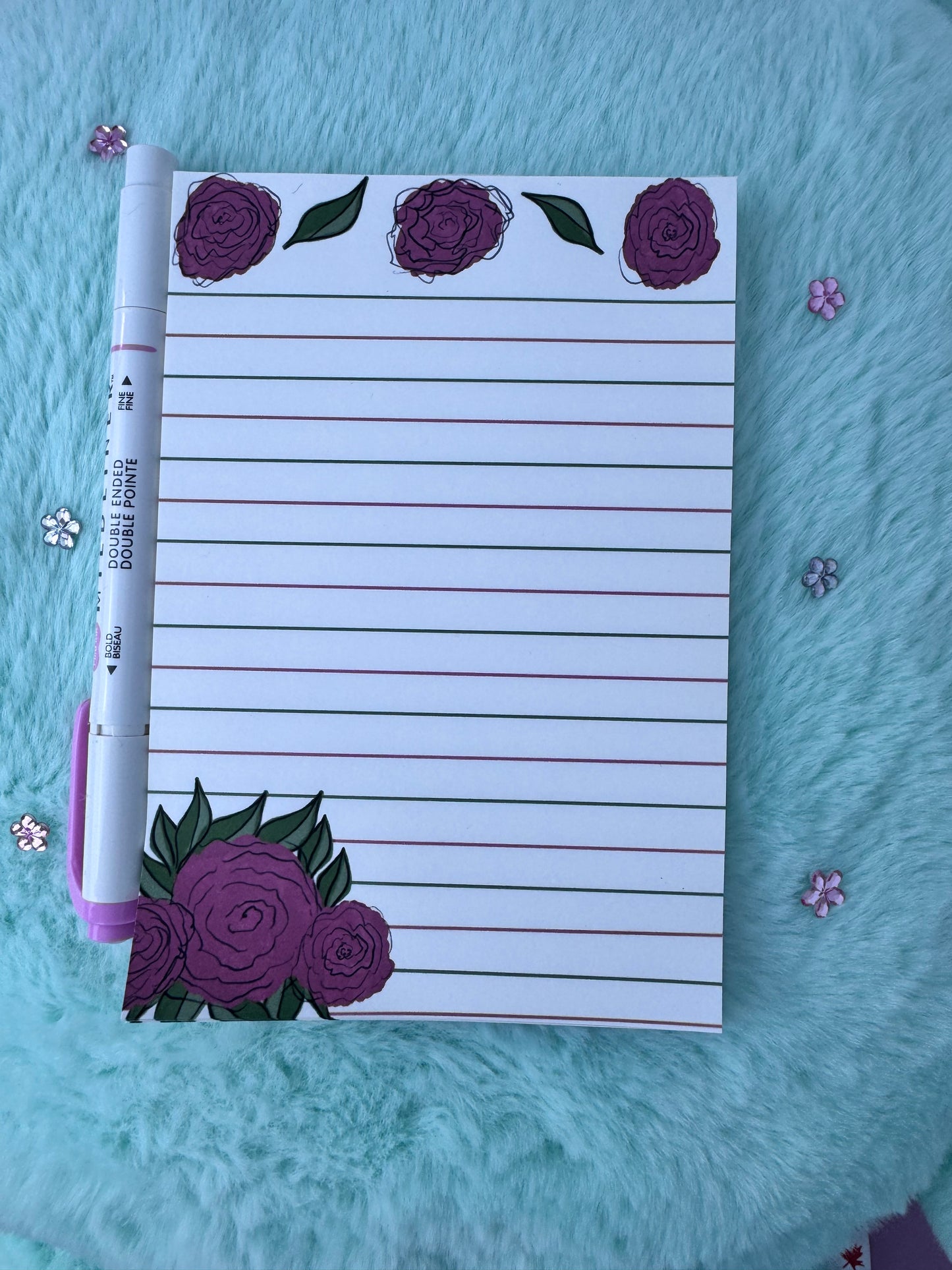 Floral Stationery, Handmade Notepad With Roses, Notepads With Flowers, Hand Drawn Roses