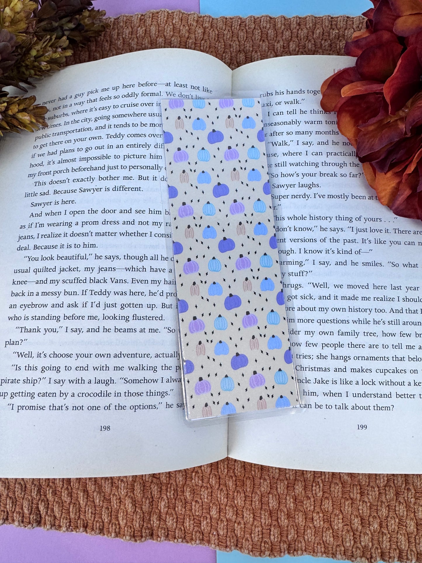 Pastel Pumpkin Bookmark – Handmade Laminated Bookmark with Hand-Drawn Fall Pumpkin Pattern | Cozy Autumn Reading Gift for Book Lovers