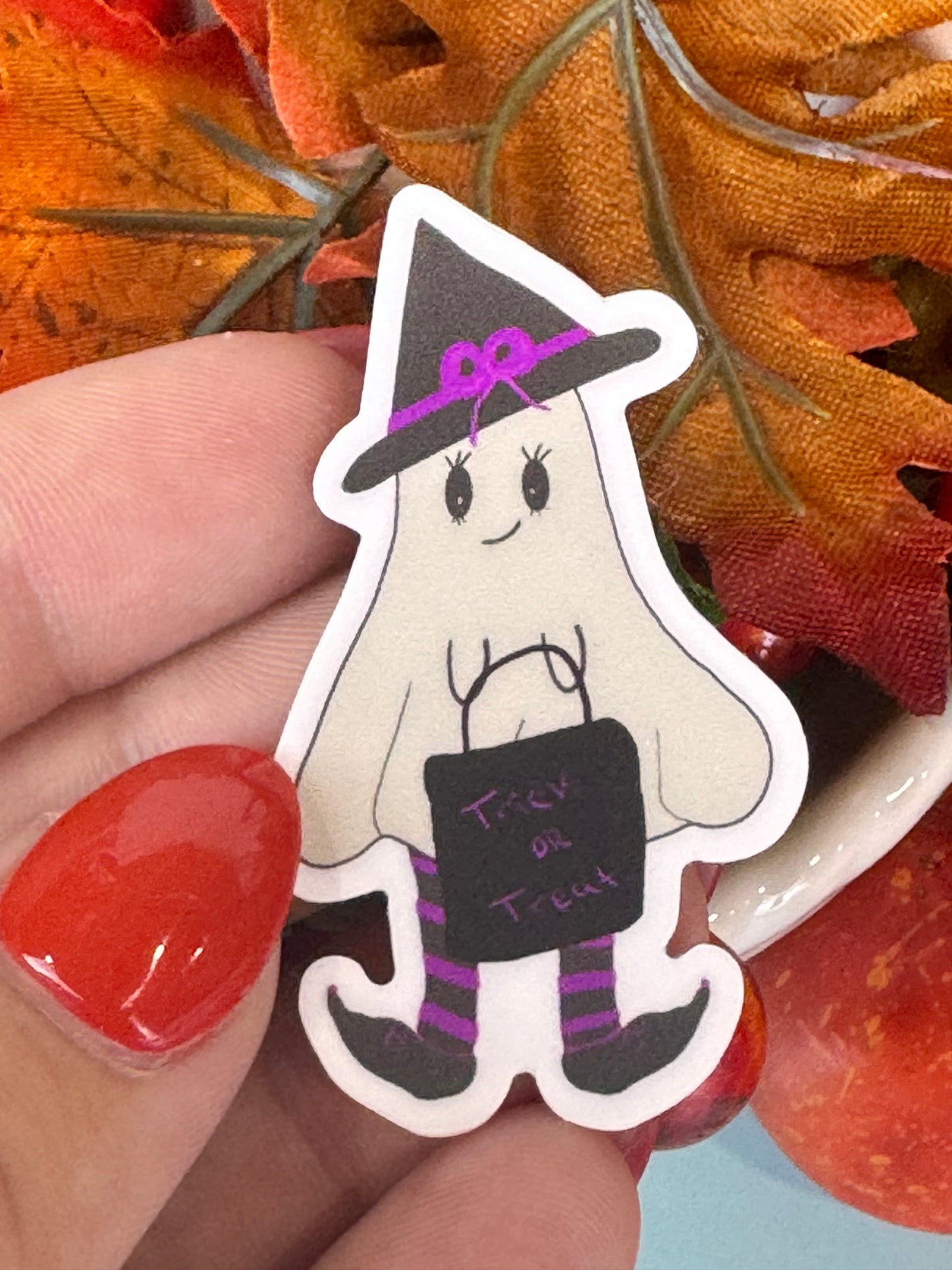 Spirit The Adorable Ghost Witch Die Cut Sticker, Fall Planner Stickers, 2 Inch