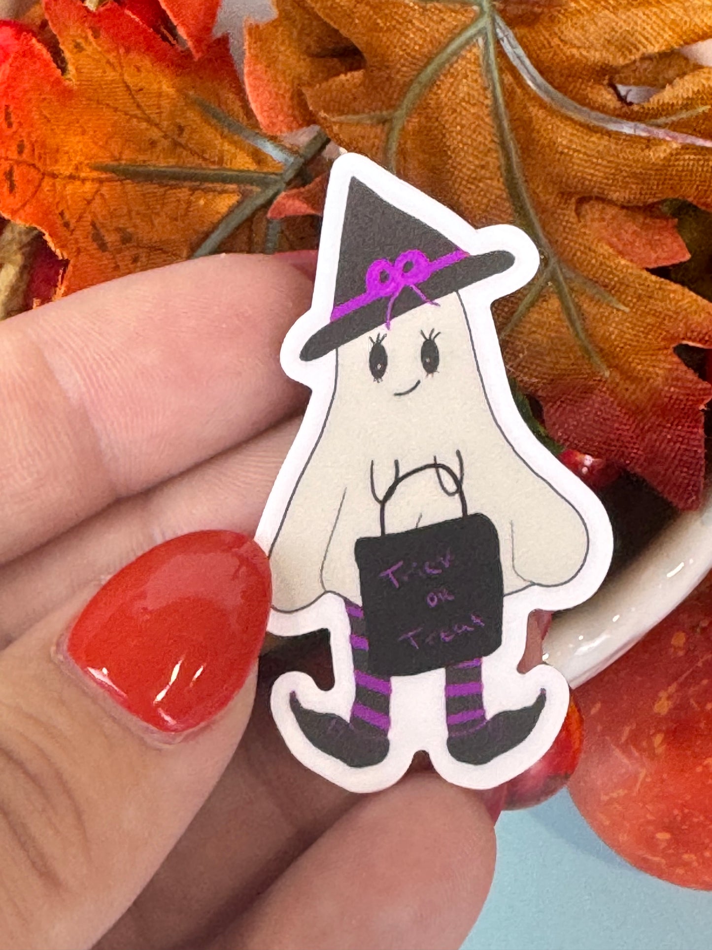 Spirit The Adorable Ghost Witch Die Cut Sticker, Fall Planner Stickers, 2 Inch