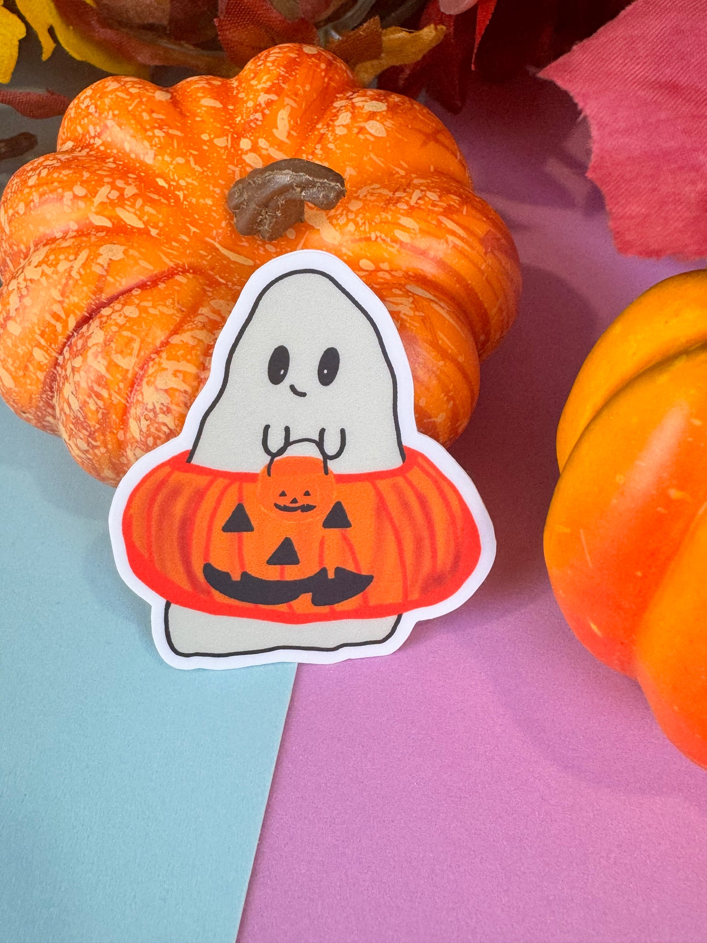 Barry The Adorable Ghost Pumpkin Die Cut Sticker, Fall Planner Stickers, 2 Inch