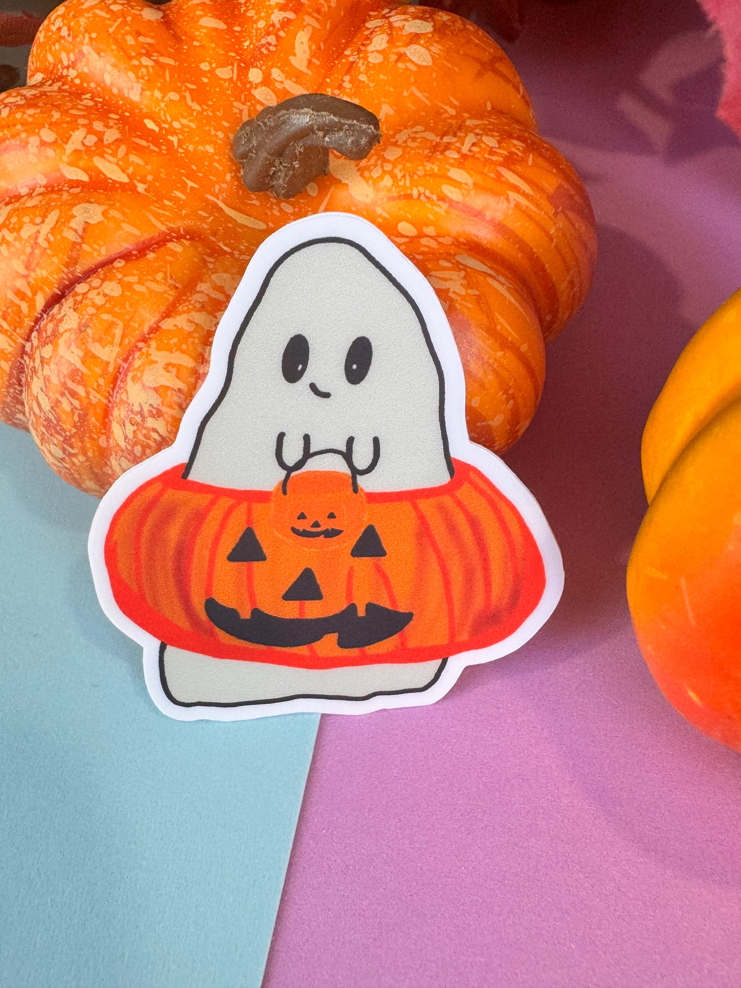 Barry The Adorable Ghost Pumpkin Die Cut Sticker, Fall Planner Stickers, 2 Inch