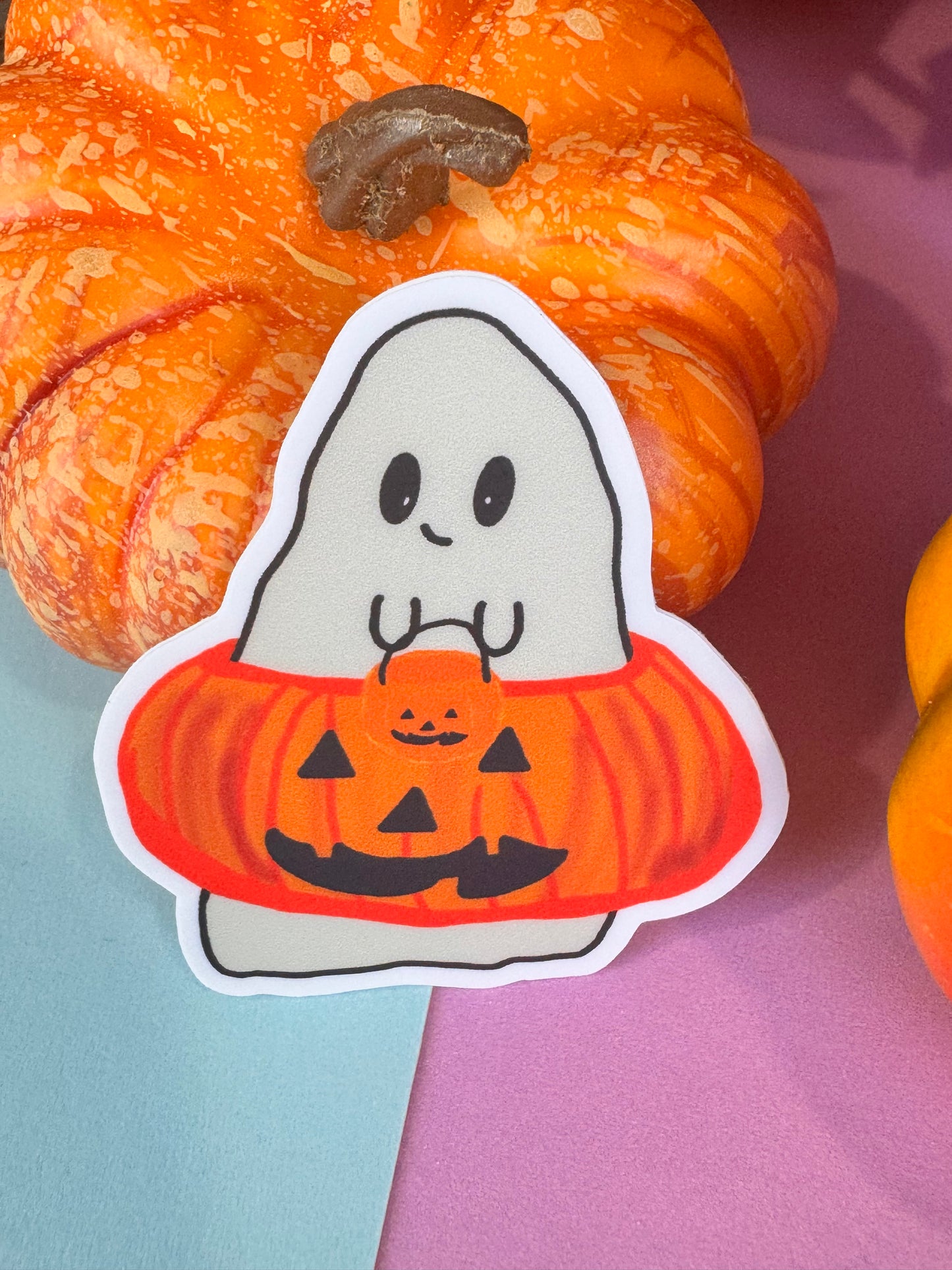 Barry The Adorable Ghost Pumpkin Die Cut Sticker, Fall Planner Stickers, 2 Inch