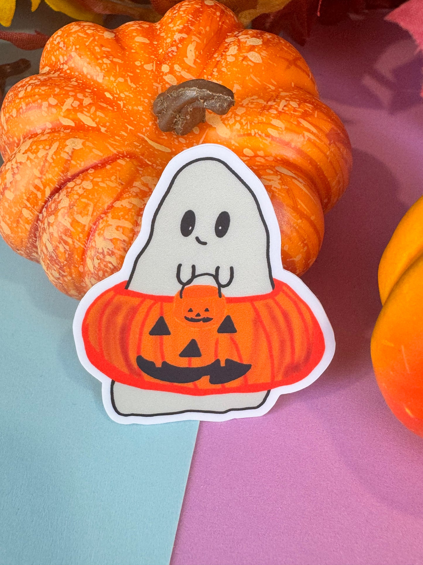 Barry The Adorable Ghost Pumpkin Die Cut Sticker, Fall Planner Stickers, 2 Inch