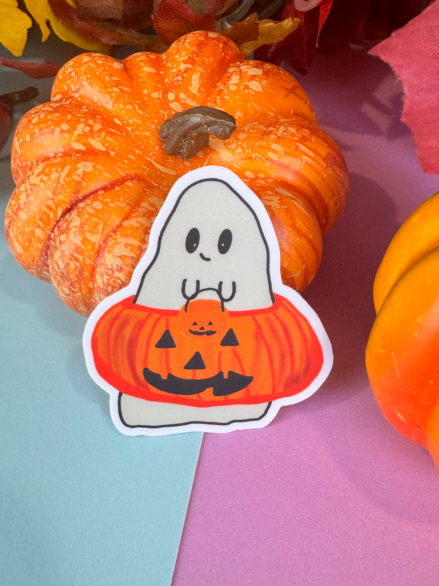 Barry The Adorable Ghost Pumpkin Die Cut Sticker, Fall Planner Stickers, 2 Inch