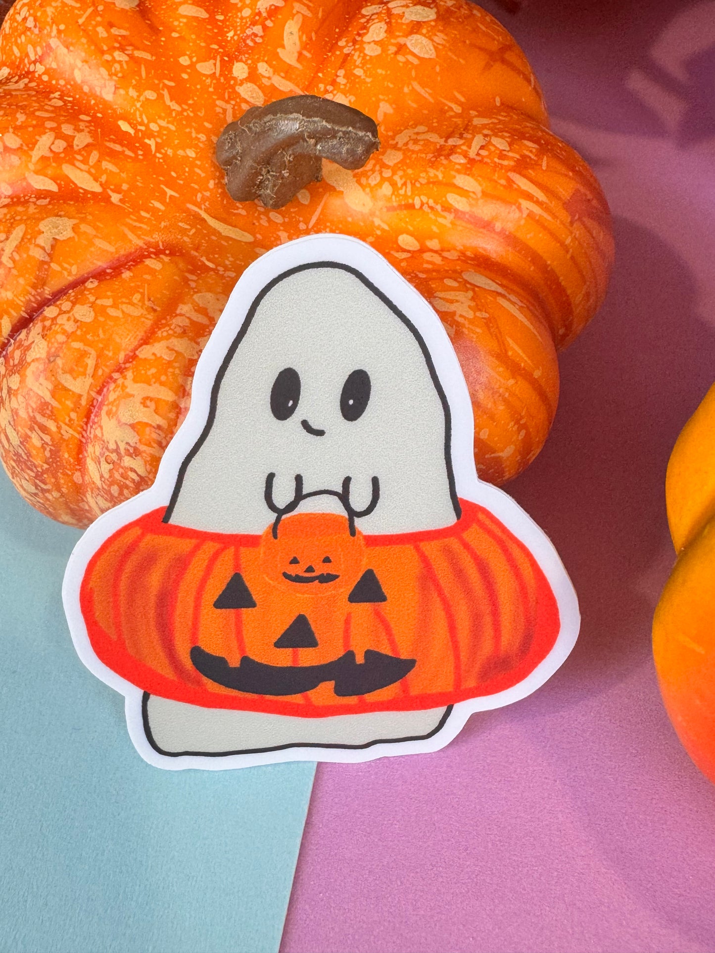 Barry The Adorable Ghost Pumpkin Die Cut Sticker, Fall Planner Stickers, 2 Inch