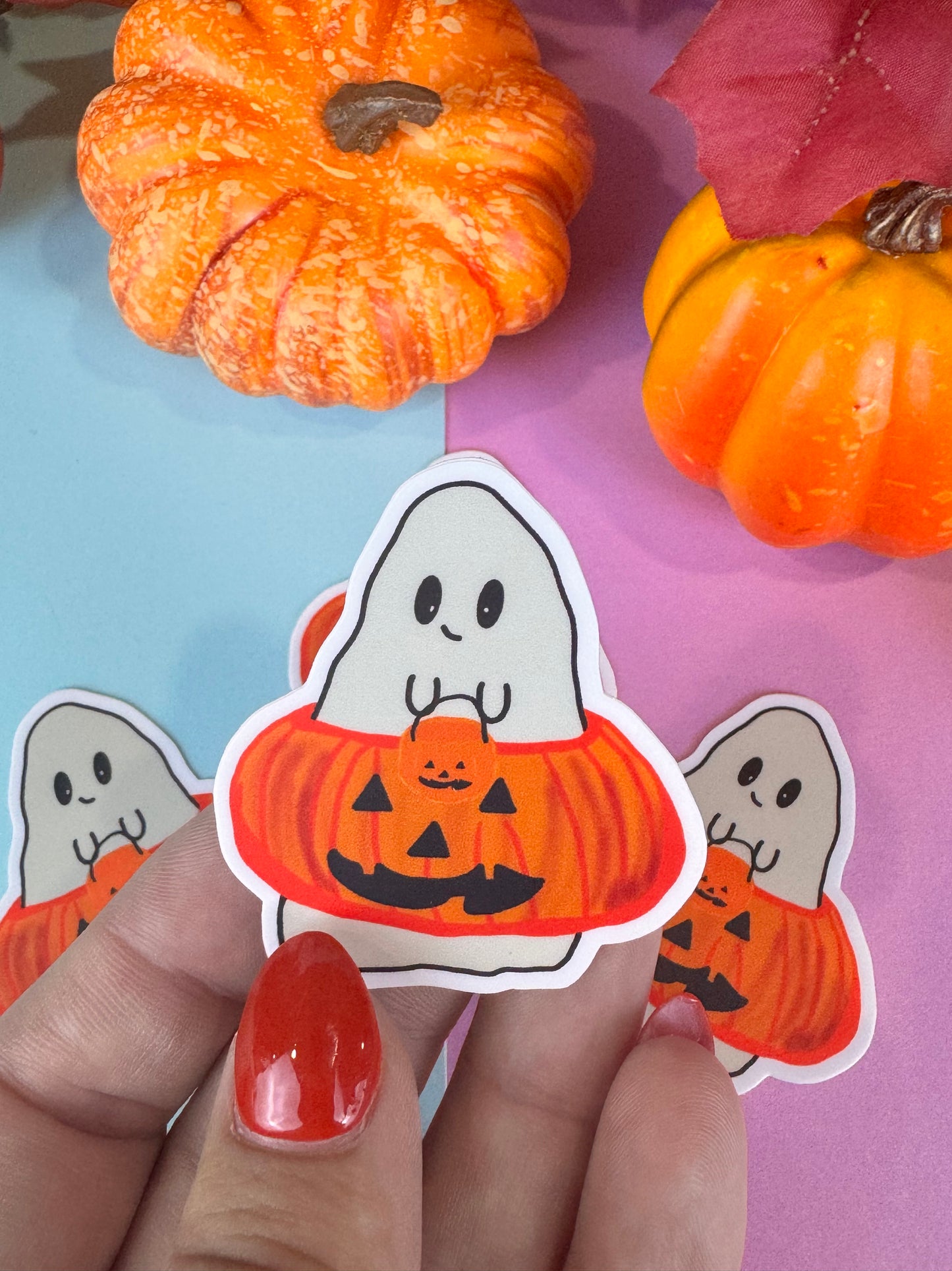 Barry The Adorable Ghost Pumpkin Die Cut Sticker, Fall Planner Stickers, 2 Inch