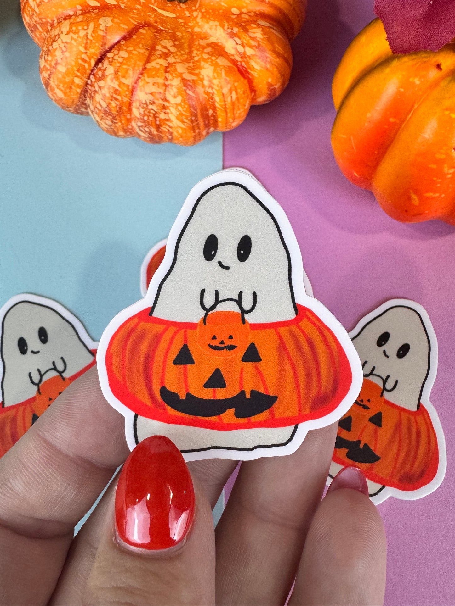 Barry The Adorable Ghost Pumpkin Die Cut Sticker, Fall Planner Stickers, 2 Inch