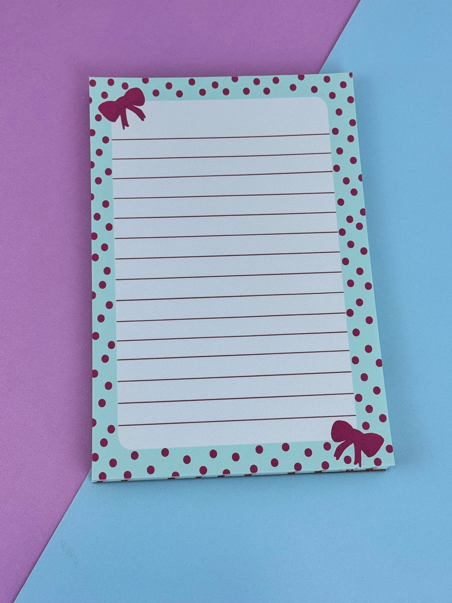 Pretty Red Bow Notepad – Handmade 4x6, 50 Pages