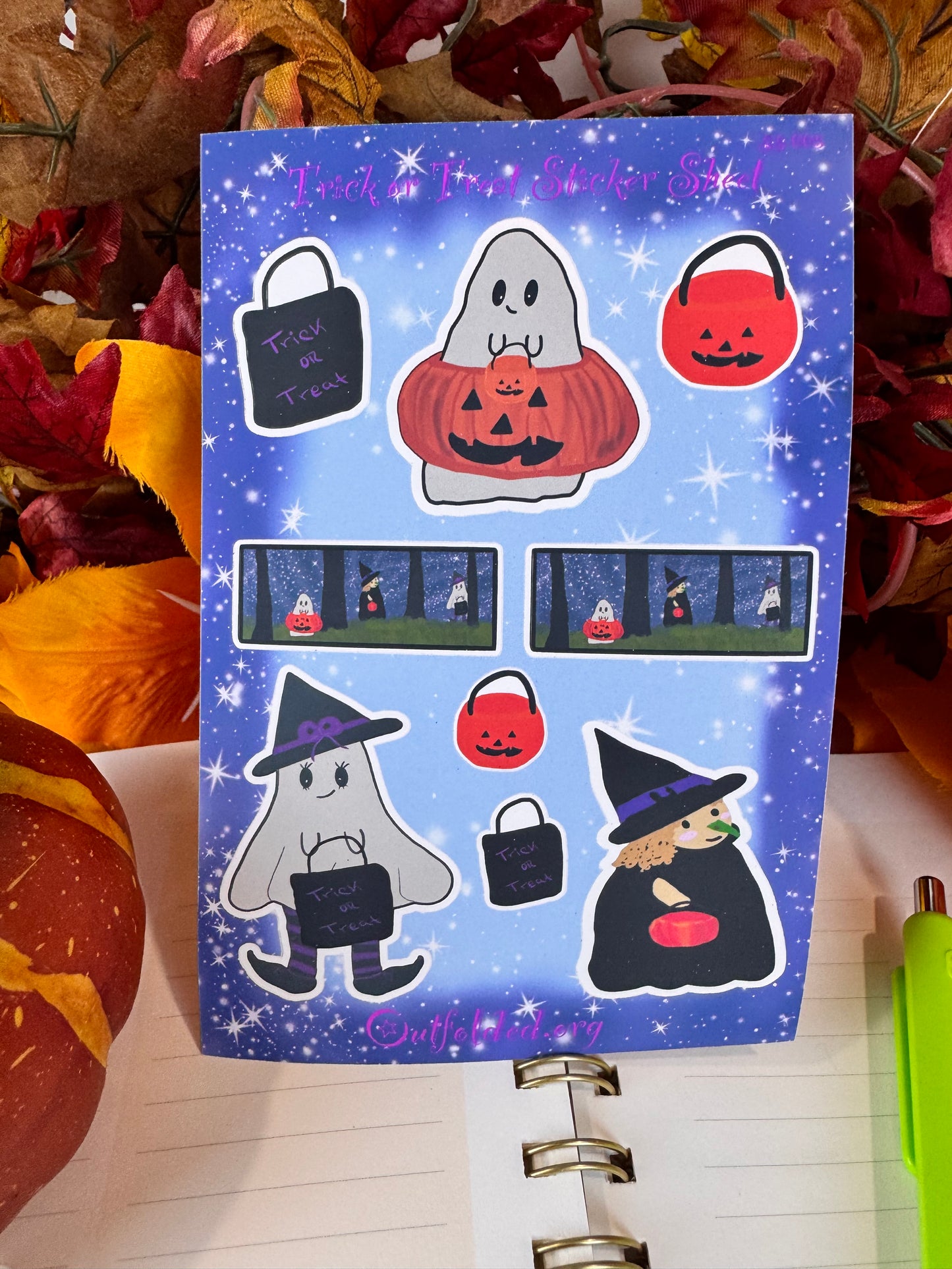 Halloween Trick-or-Treating Buddies Sticker Sheet, 4x6 Sheet with 9 Stickers