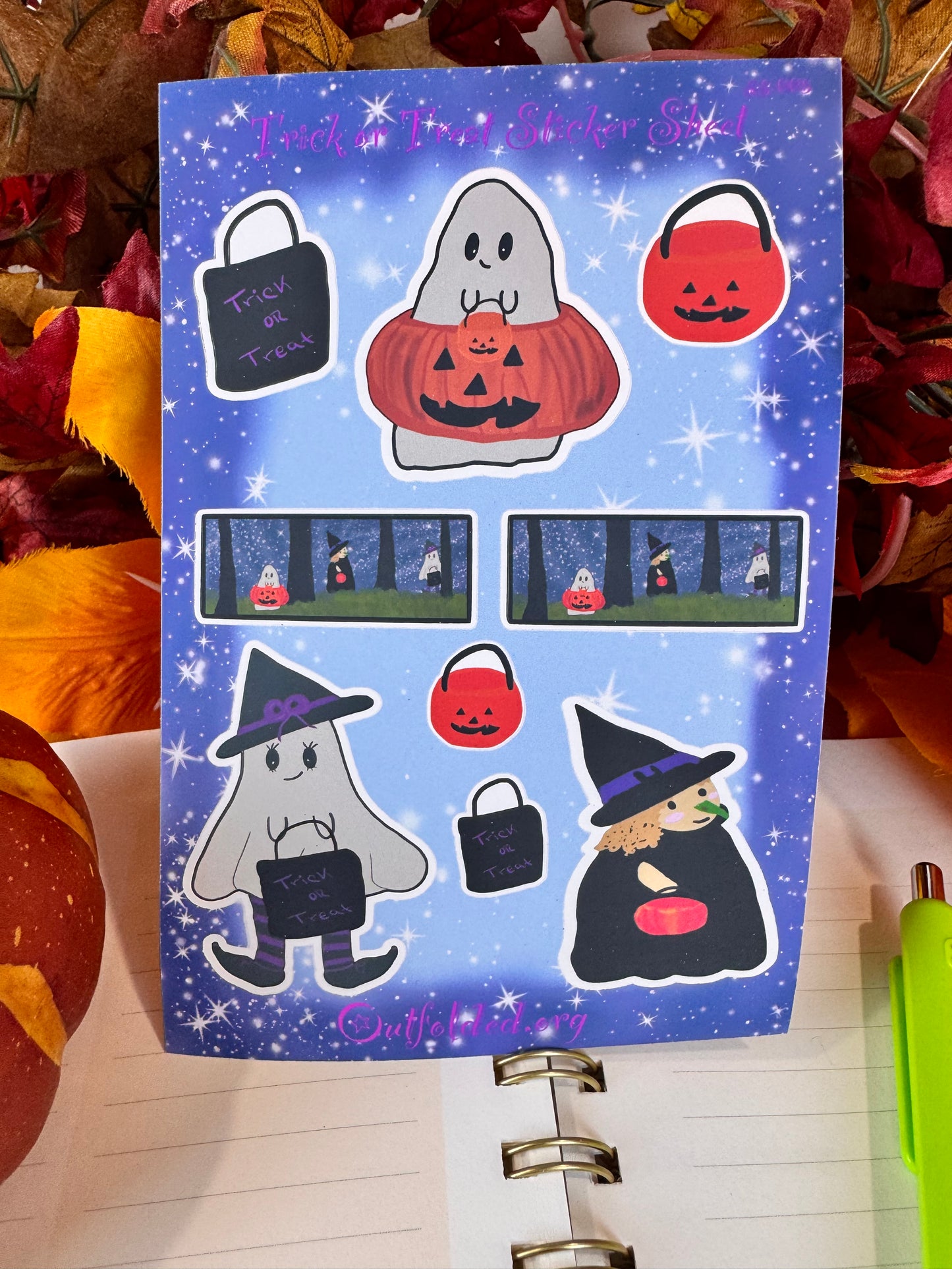 Halloween Trick-or-Treating Buddies Sticker Sheet, 4x6 Sheet with 9 Stickers