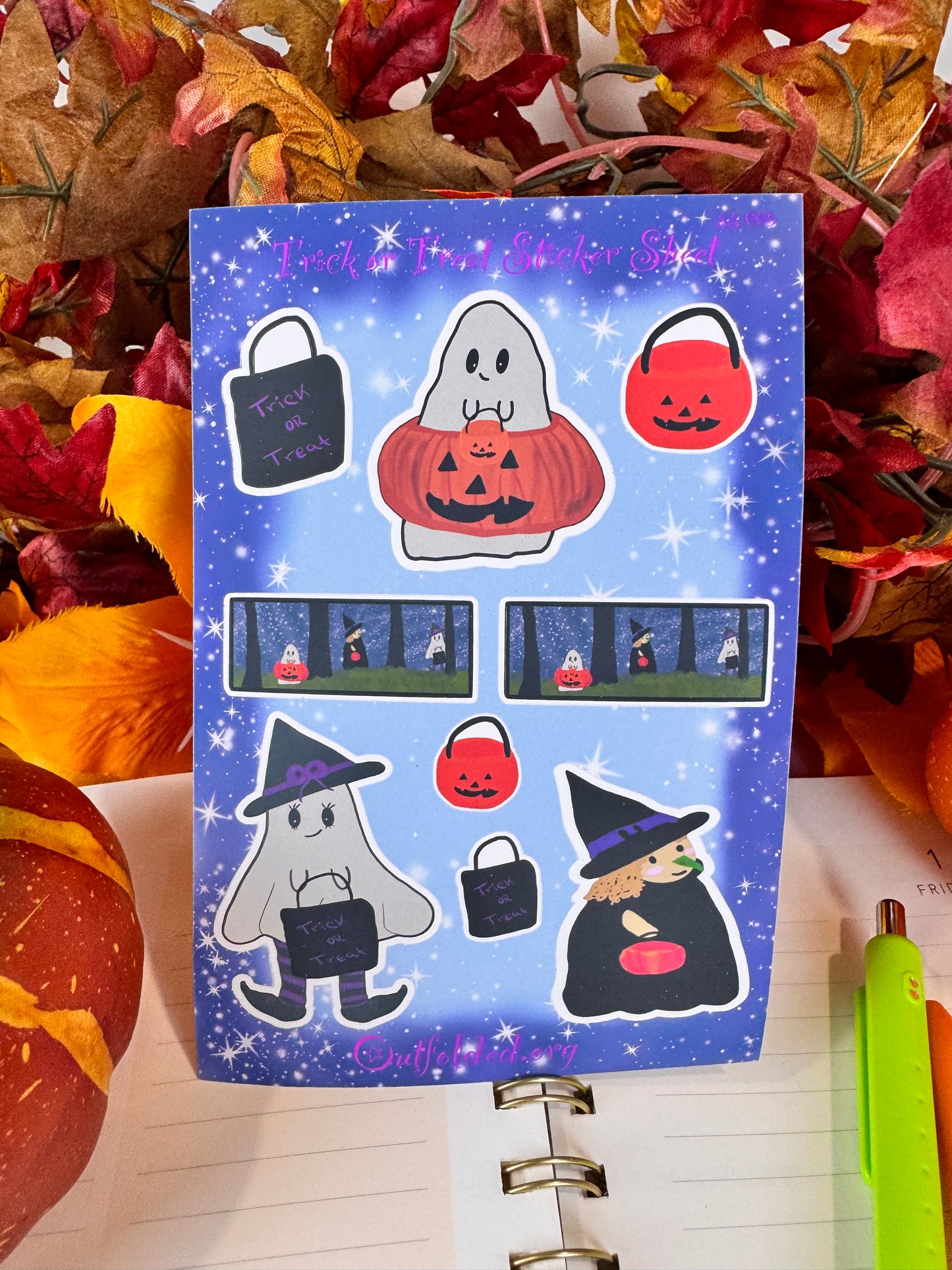 Halloween Trick-or-Treating Buddies Sticker Sheet, 4x6 Sheet with 9 Stickers