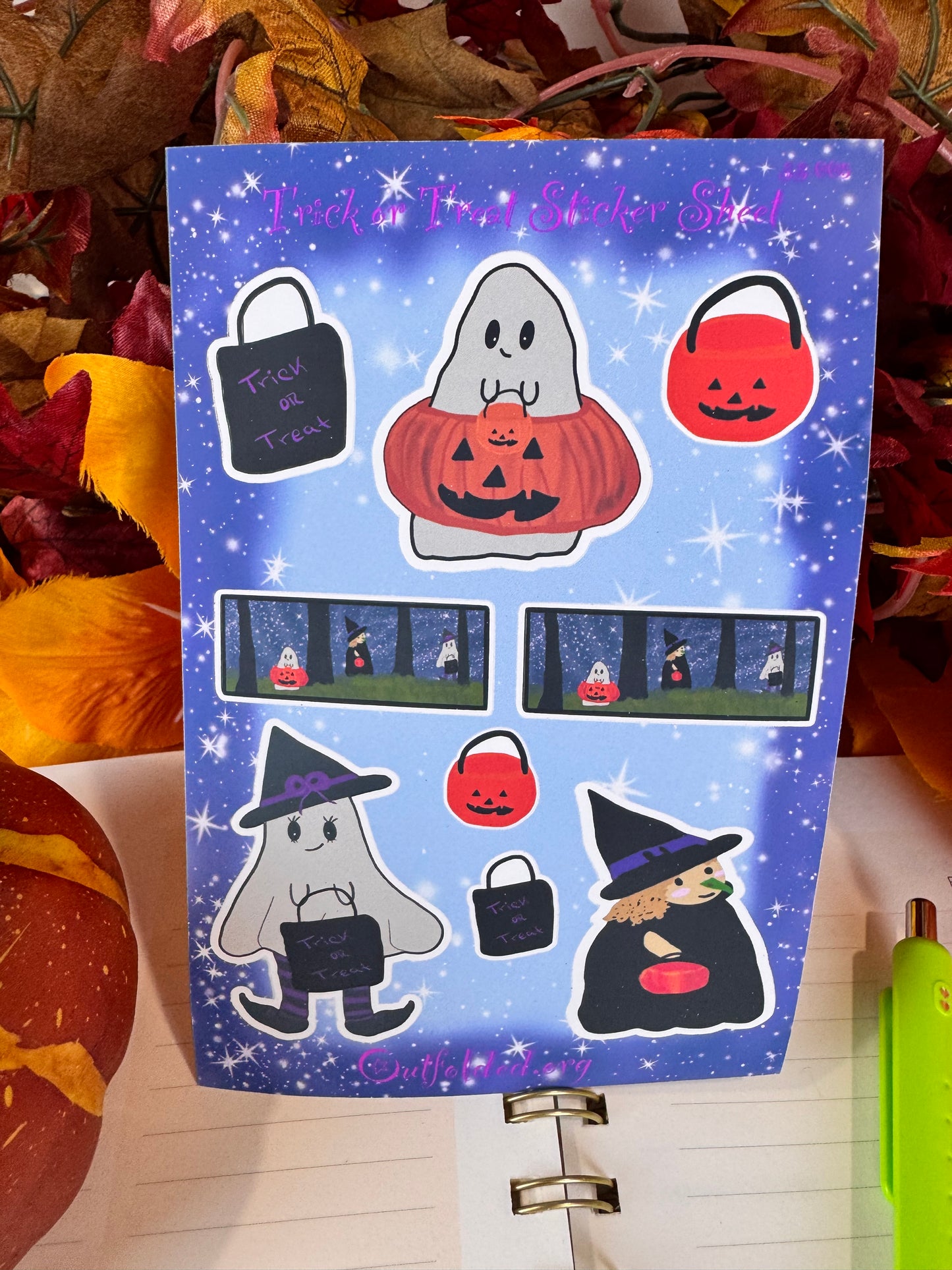 Halloween Trick-or-Treating Buddies Sticker Sheet, 4x6 Sheet with 9 Stickers