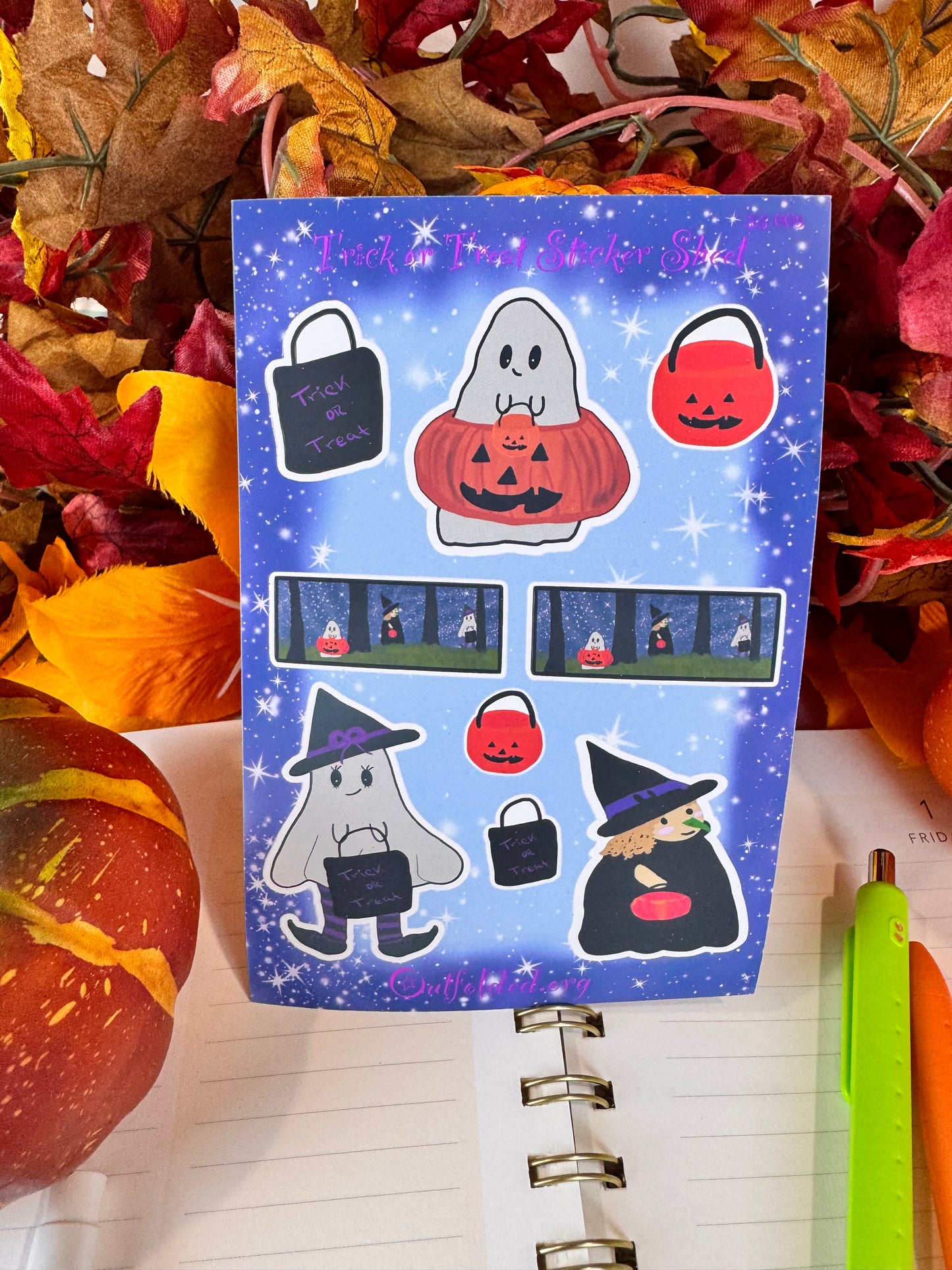 Halloween Trick-or-Treating Buddies Sticker Sheet, 4x6 Sheet with 9 Stickers