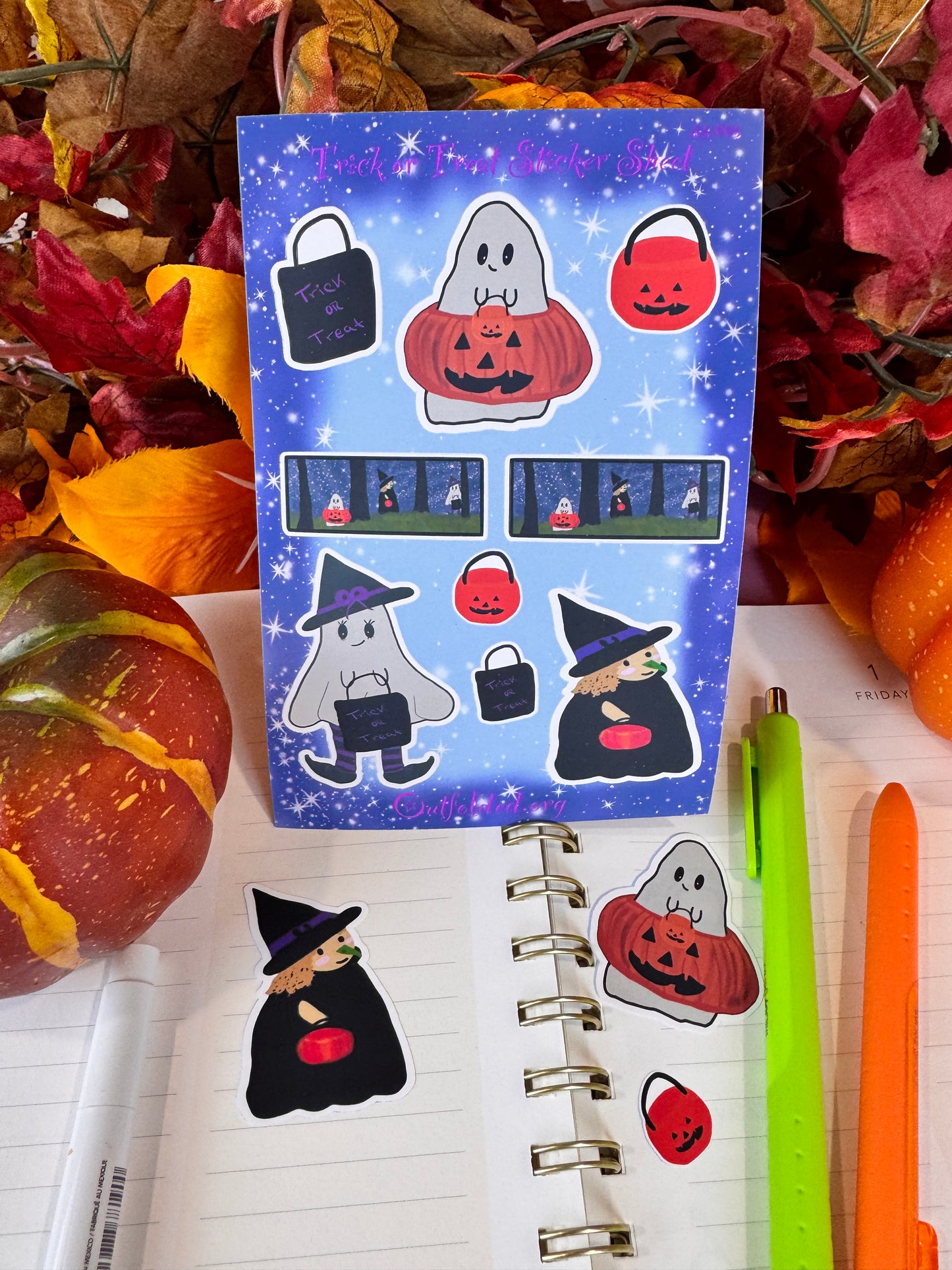 Halloween Trick-or-Treating Buddies Sticker Sheet, 4x6 Sheet with 9 Stickers