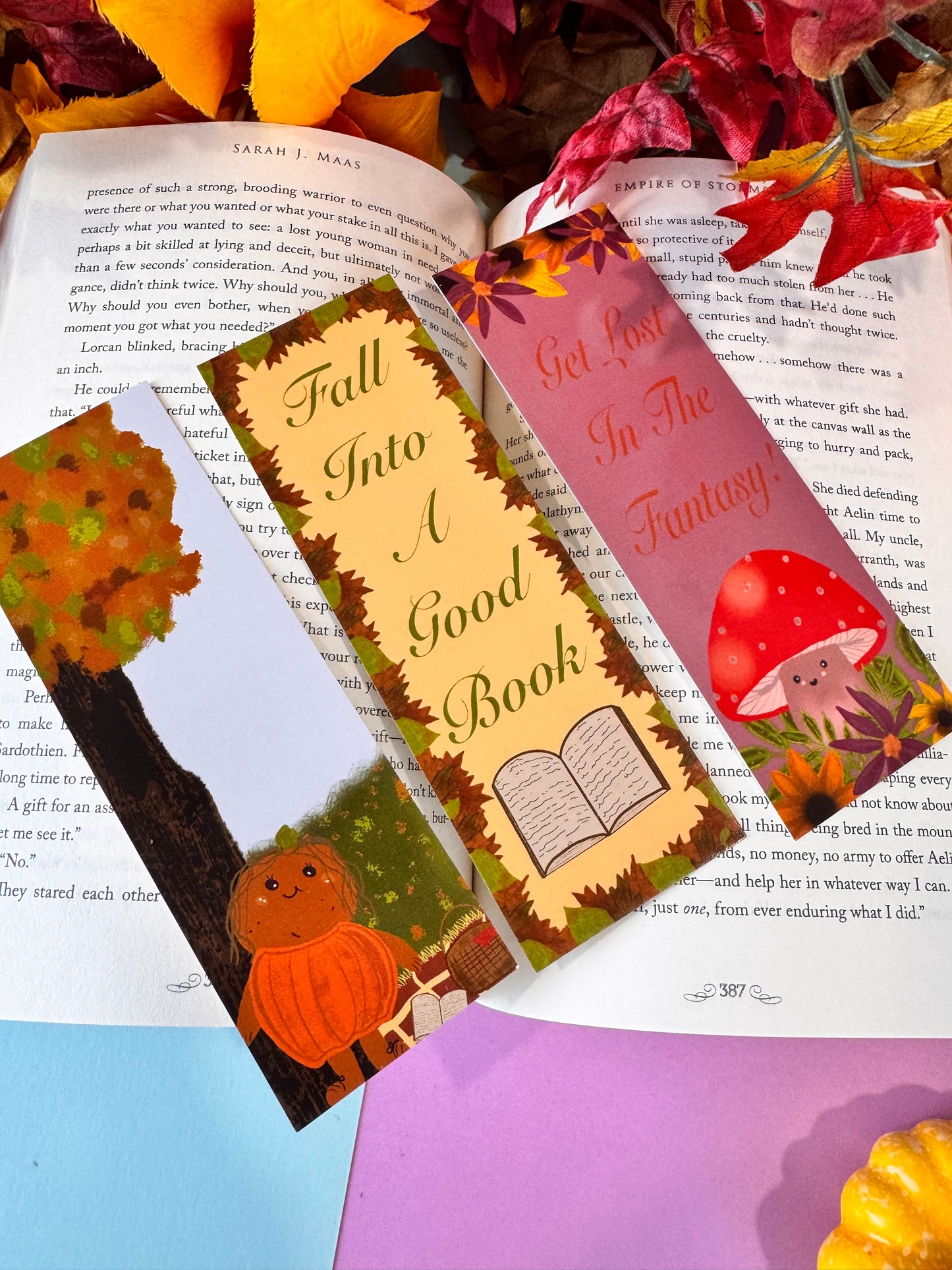 Fall Bookmark Collection: Patch's Picnic, Fall Into A Good Book, Get Lost In The Fantasy Kawaii Mushroom. Buy one or buy them all!