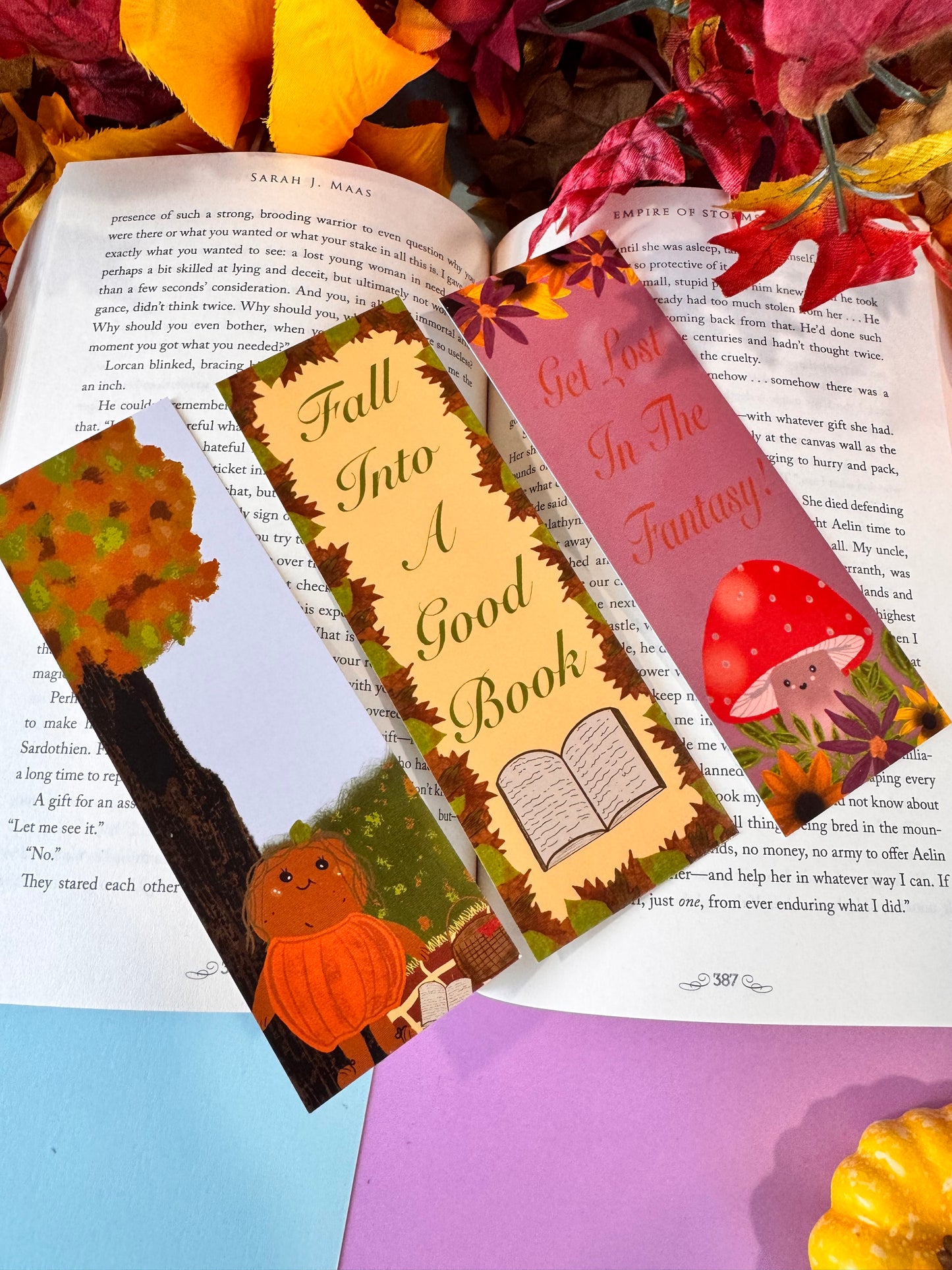 Fall Bookmark Collection: Patch's Picnic, Fall Into A Good Book, Get Lost In The Fantasy Kawaii Mushroom. Buy one or buy them all!