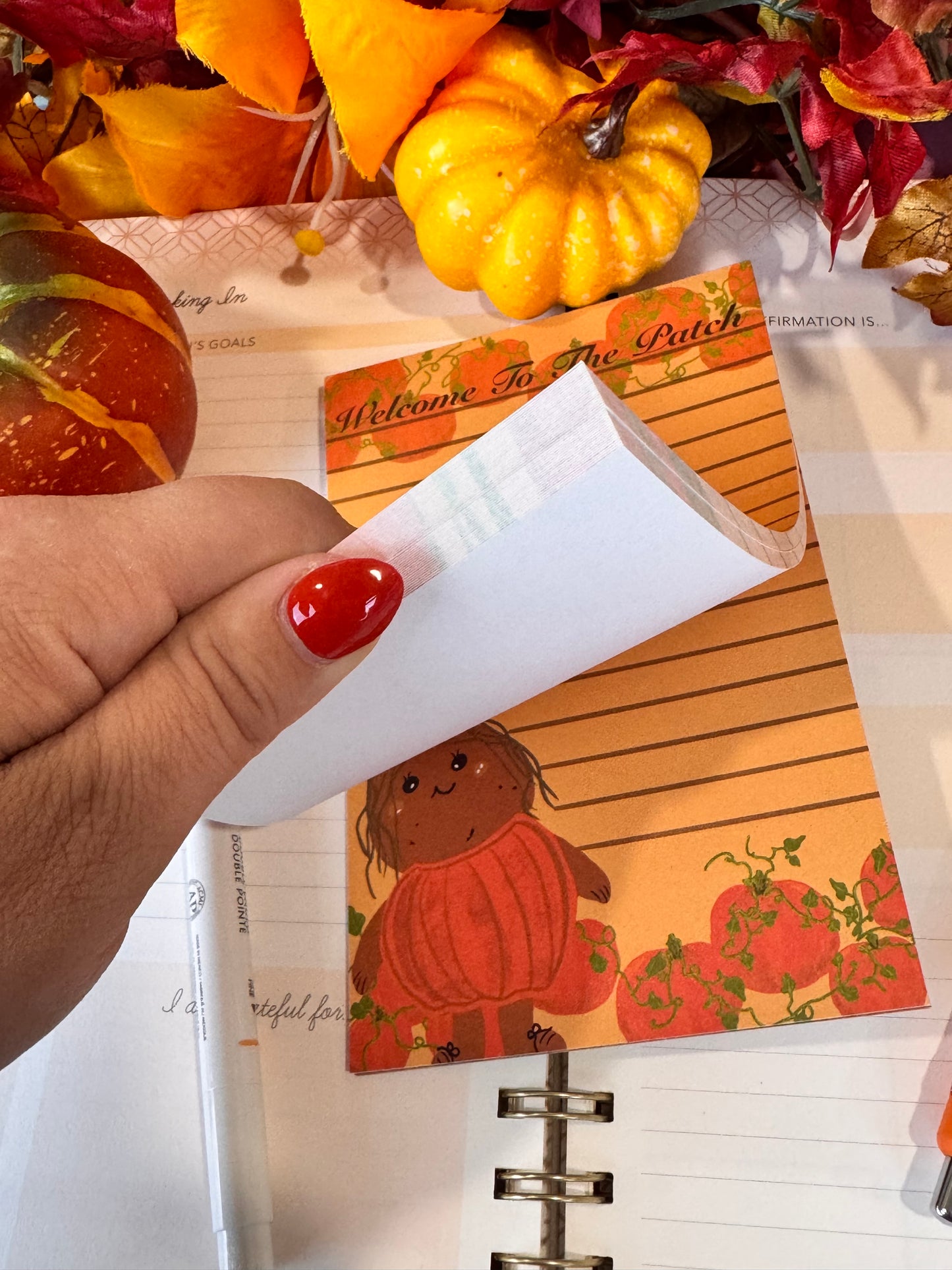 Fall Pumpkin Notepad with Cute Kawaii Character, 4x6 Inch 50 Page