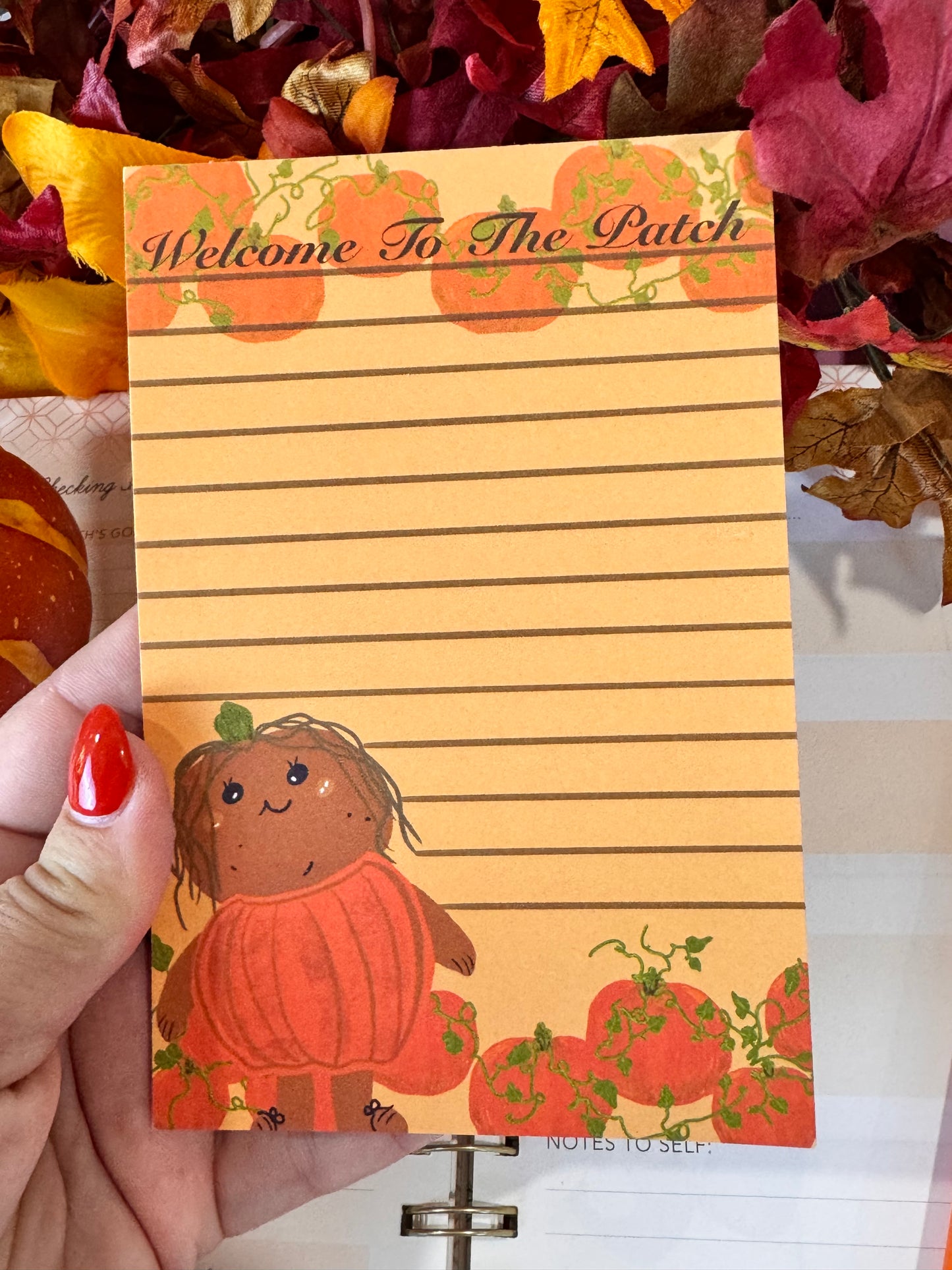 Fall Pumpkin Notepad with Cute Kawaii Character, 4x6 Inch 50 Page