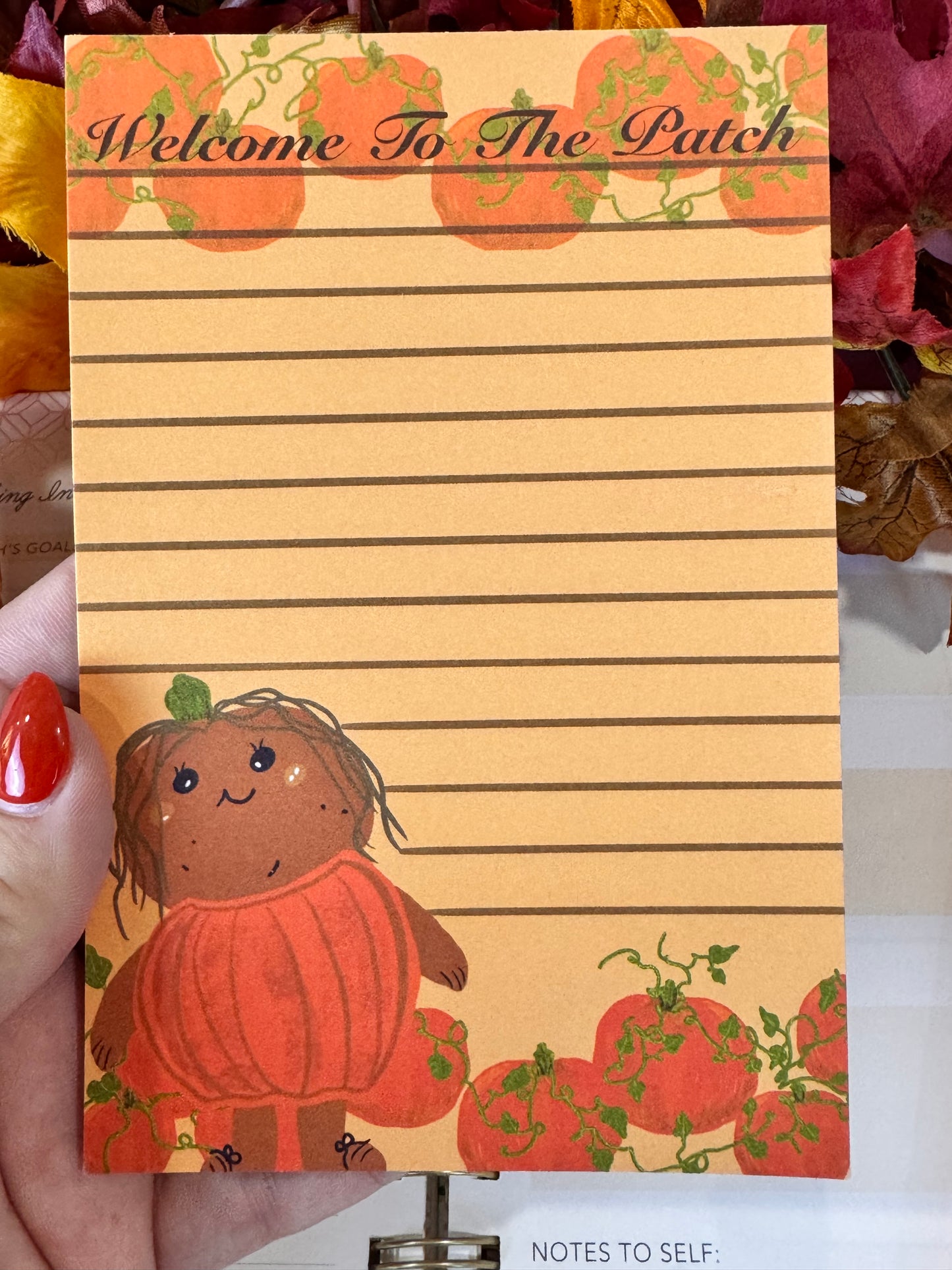Fall Pumpkin Notepad with Cute Kawaii Character, 4x6 Inch 50 Page